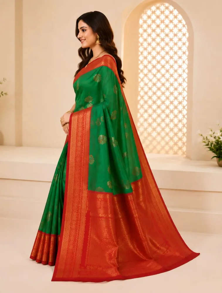 Dark Green Womens Royal Jarri Soft Silk Sarees