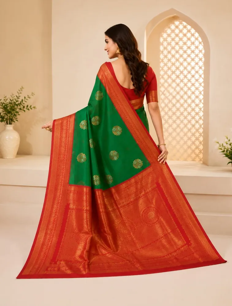 Dark Green Womens Royal Jarri Soft Silk Sarees — bulk from ₹1787