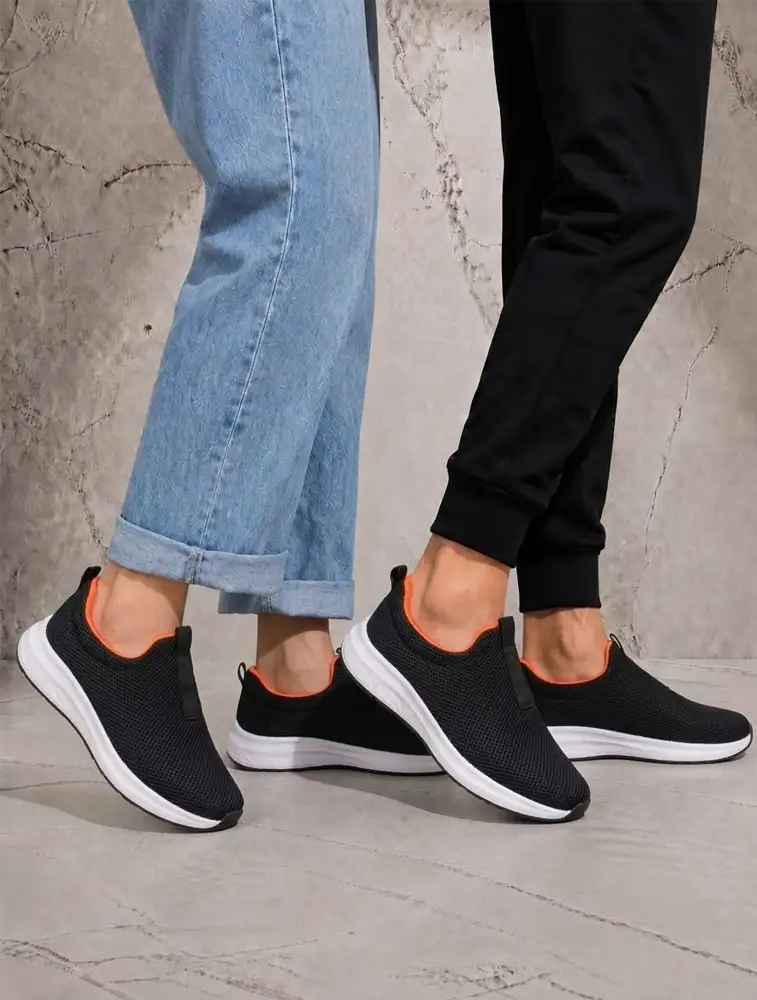 Dark Grey And Orange Unisex Knitted Eva Footwear