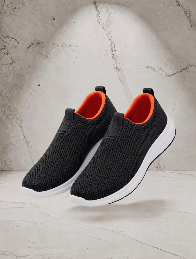 Dark Grey  And Orange Unisex Knitted Eva Footwear  