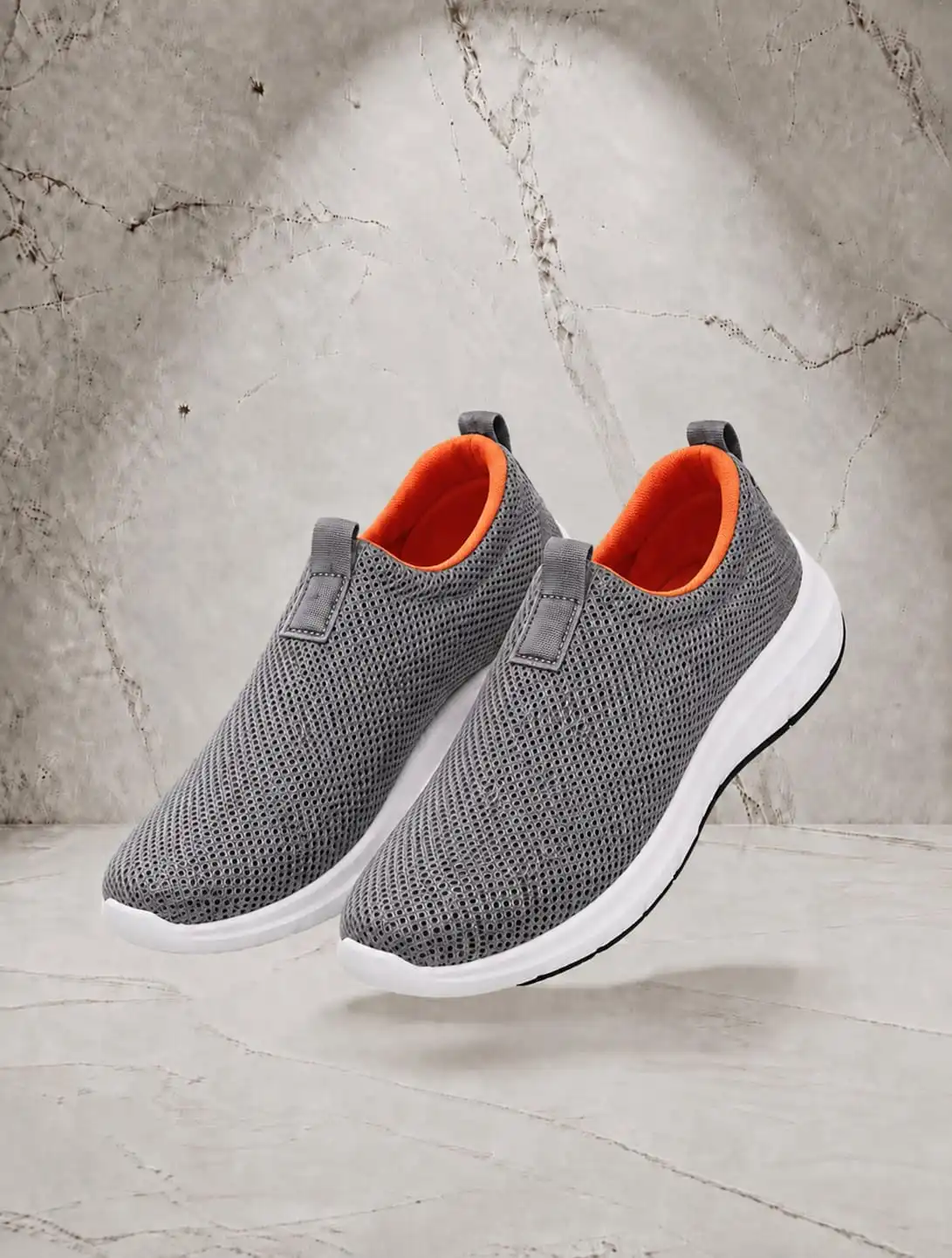 Dark Grey  And Orange Unisex Knitted Eva Footwear