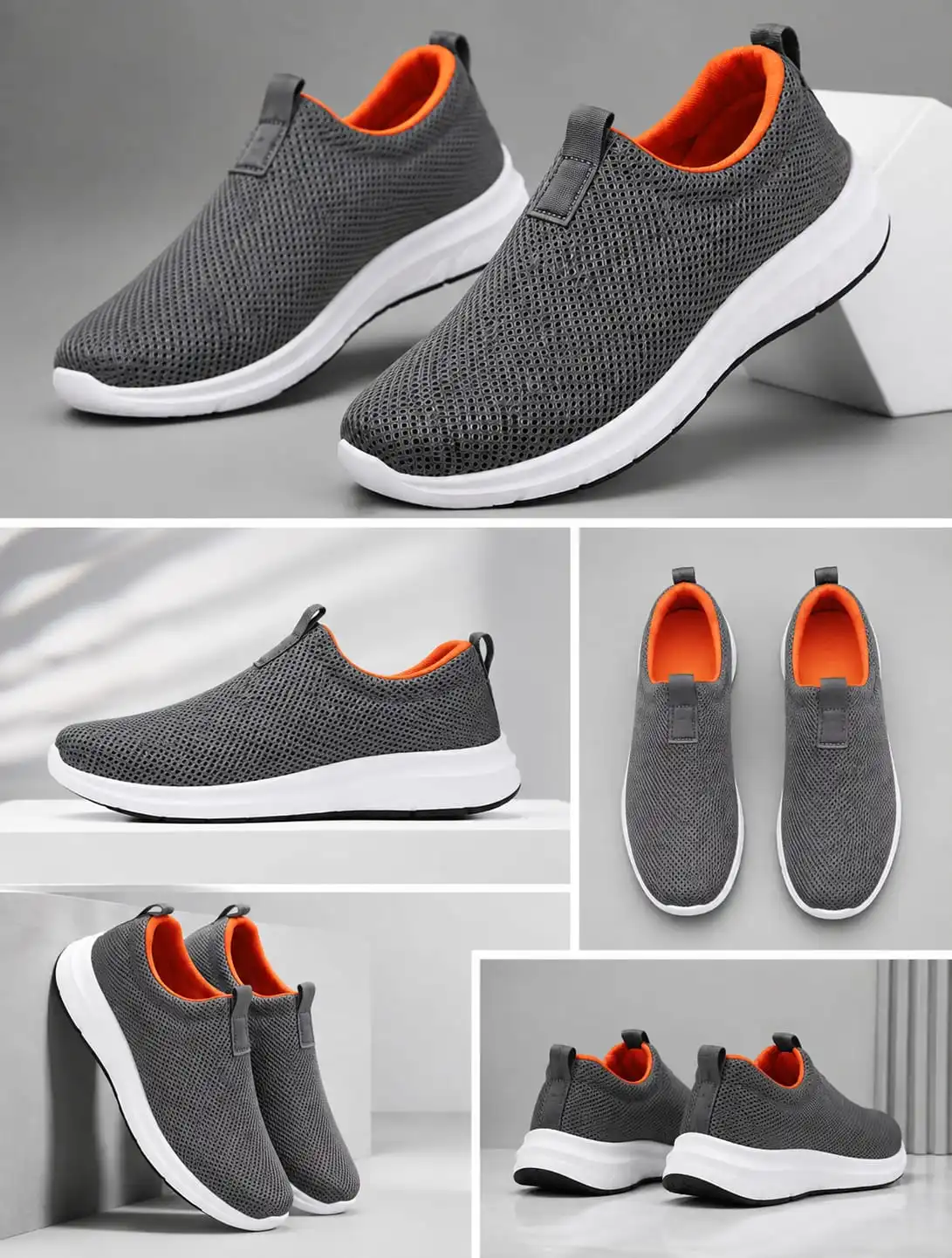 Dark Grey  And Orange Unisex Knitted Eva Footwear — bulk from ₹1206