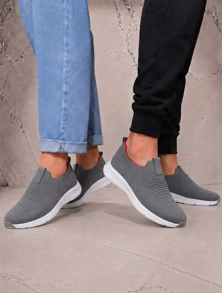 Dark Grey  And Orange Unisex Knitted Eva Footwear 