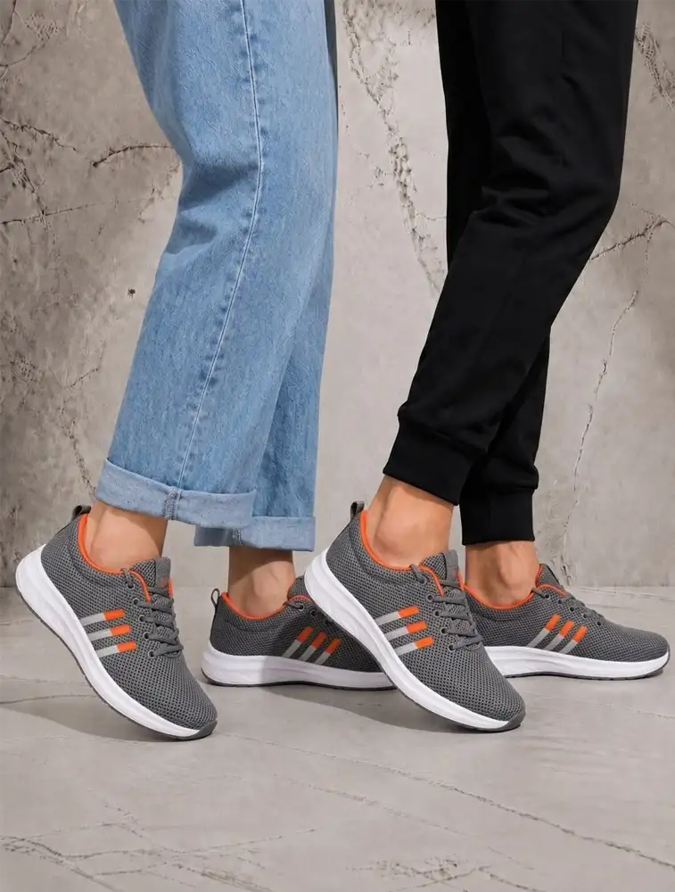 Dark Grey And Orange Unisex Knitted Eva Footwear 