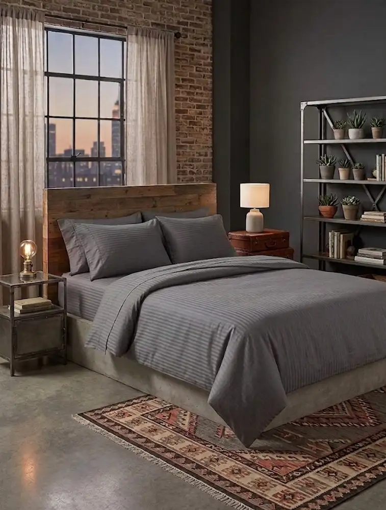 Dark Grey Cotton 110 GSM 300 TC King Size Bedsheet Set with Pillow Cover