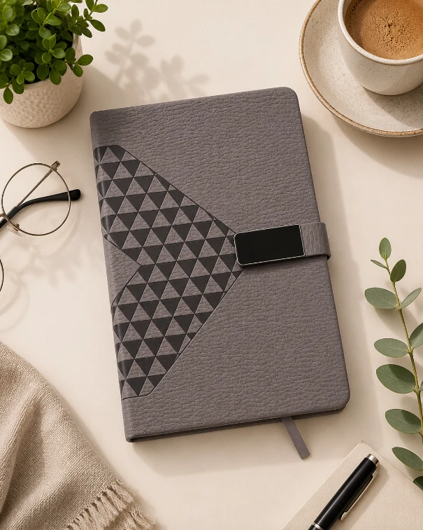 Dark Grey Diamond Texture Magnetic Diary