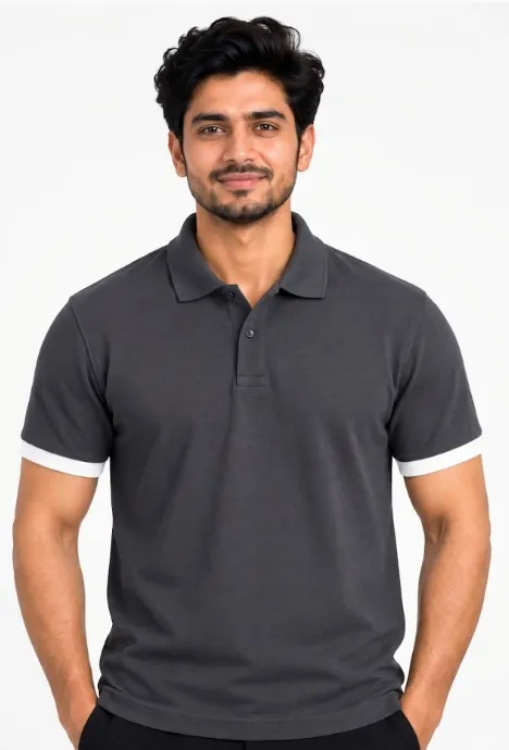 Dark Grey Dri Fit Mars 200 GSM Polo Half Sleeve T Shirt with Cuff White Tipping