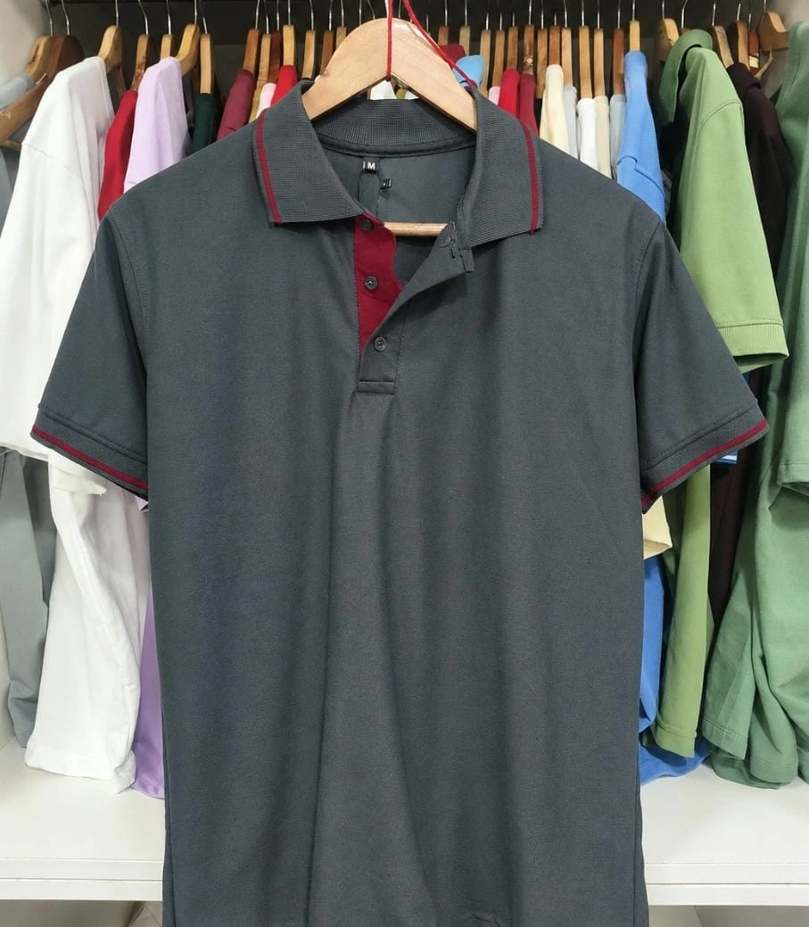 Dark Grey Dri Fit Mars 200 GSM Polo Half Sleeve T Shirt with Collar and Cuff Tipping
