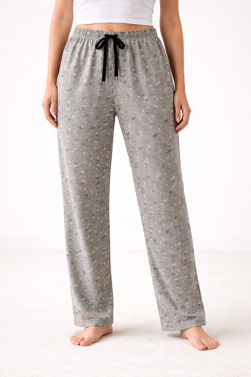 Dark Grey Melange Womens Floral Printed Polycotton 120 GSM Lounge Pant