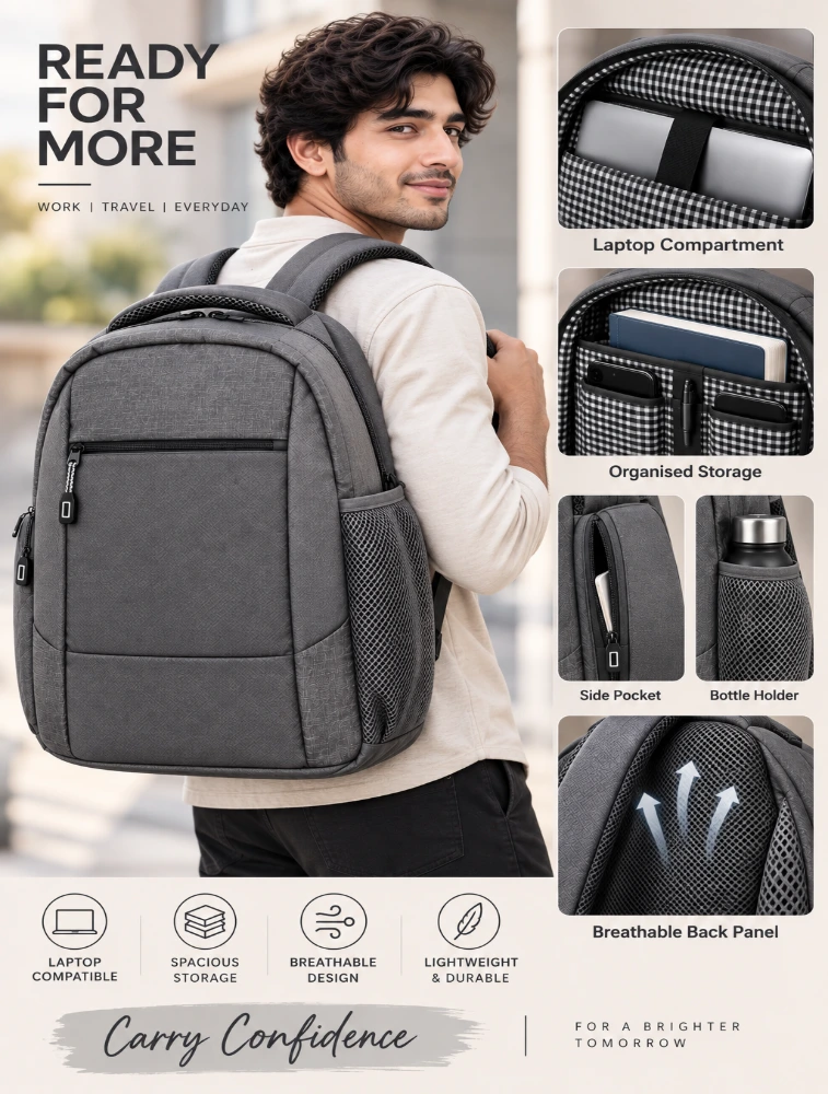 Dark Grey Star Dobby Khadi Utility Laptop Bag PVC Coated Finish