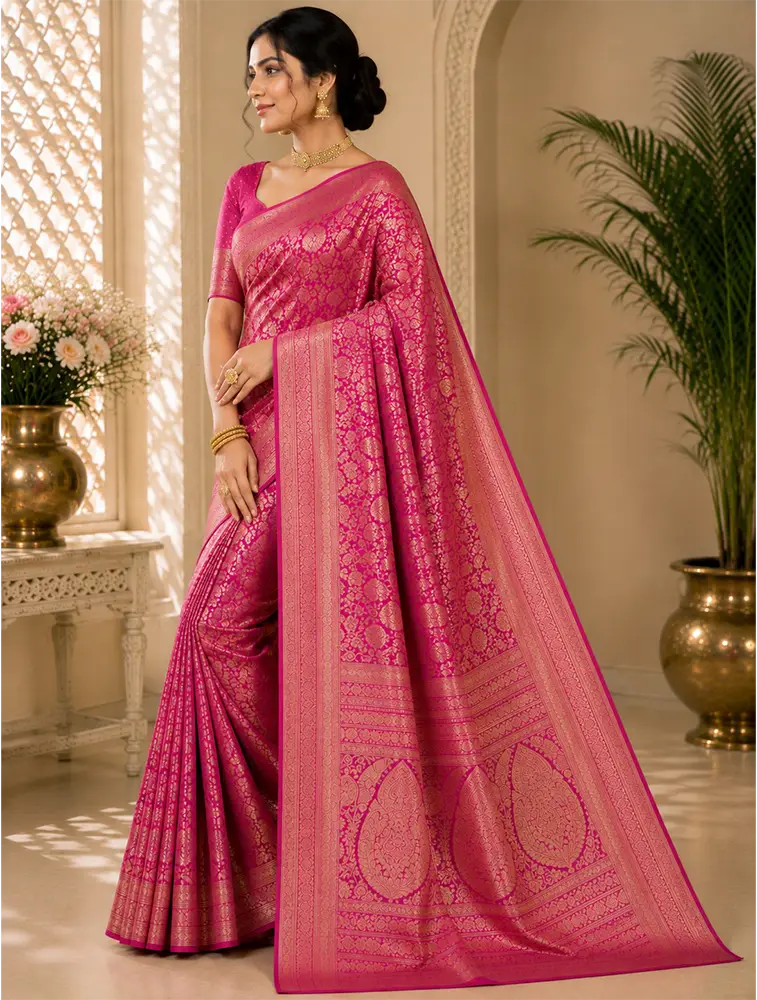 Dark Plum  Womens  Premium Tissue Brocade 3 Card Saree         