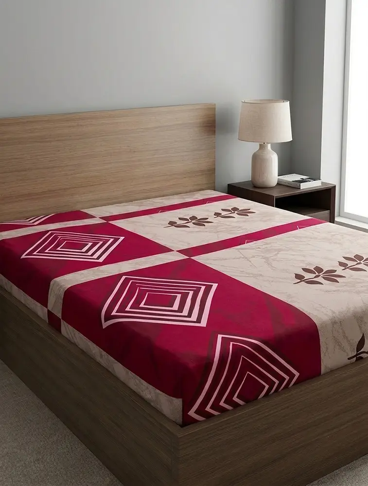  Dark Red Cotton Printed Double Bed King Size Bedsheet