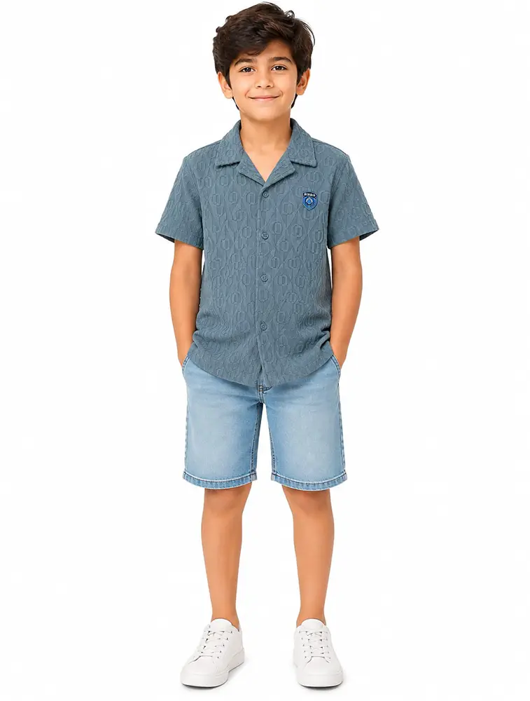 Dark Slate Grey Boys Premium Crestline Textured Collared Shirt