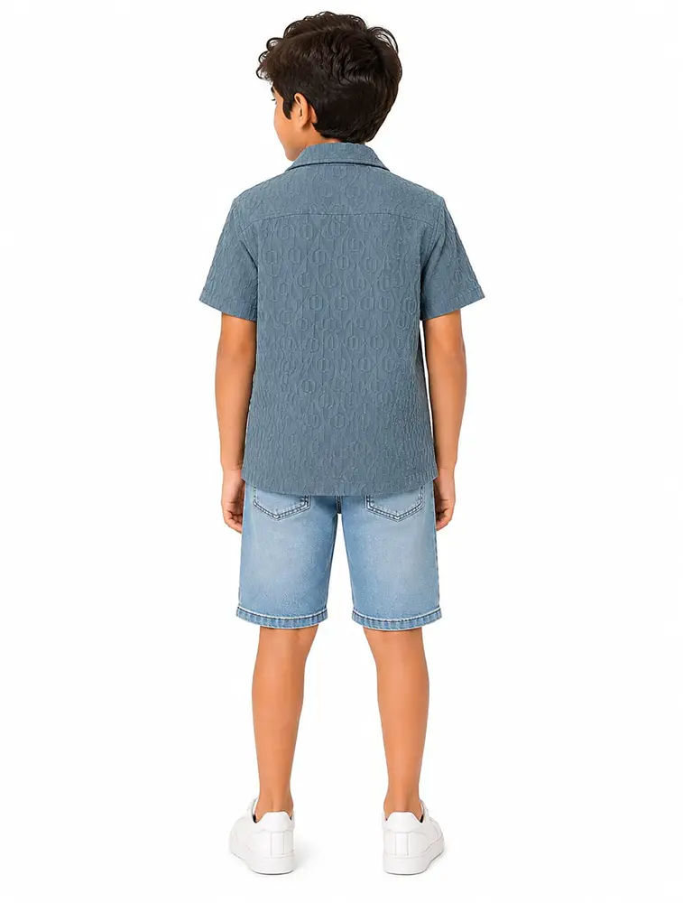 Dark Slate Grey Boys Premium Crestline Textured Collared Shirt