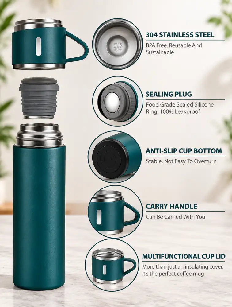 Dark Teal Stainless Steel Vacuum Flask Set