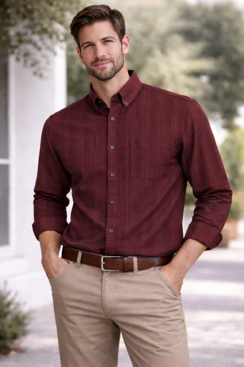 Dark Wine Dobby Cotton Full Sleeve Shirts