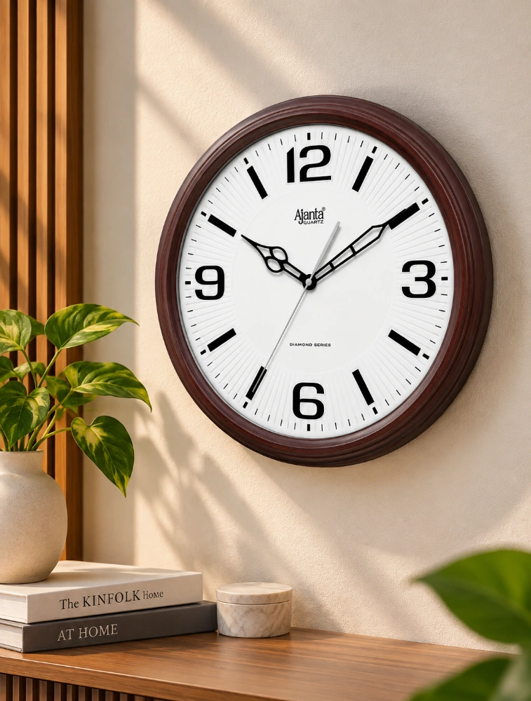 Dark Wood Ajanta Woodora Round Wall Clock 5007