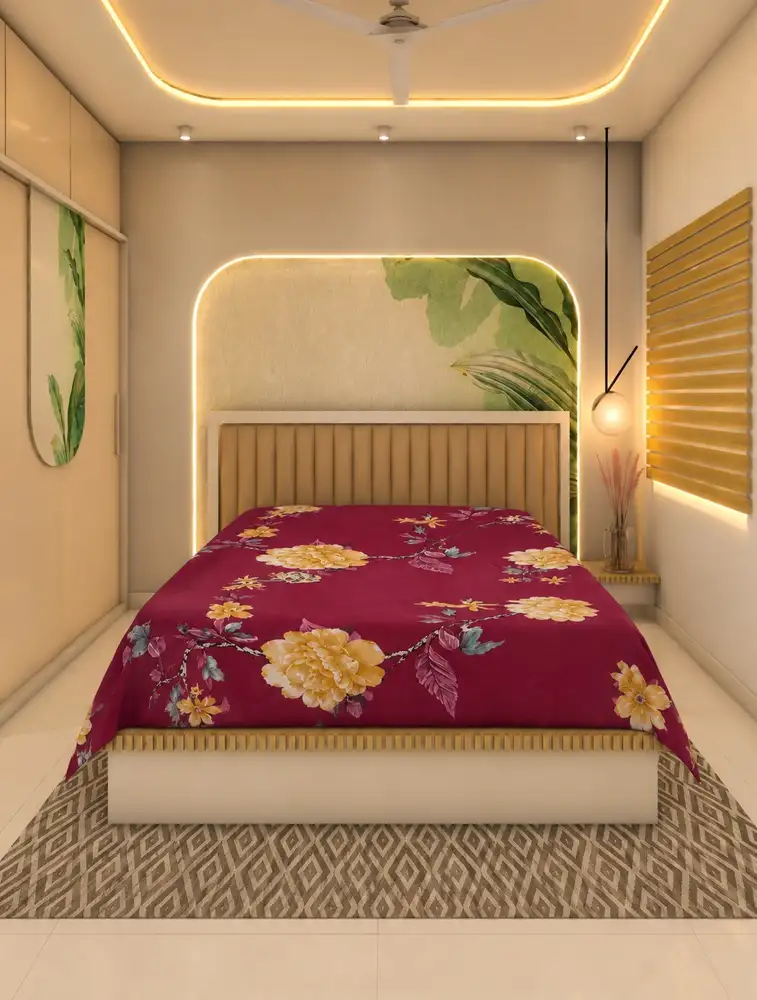 Dark red Cotton Printed Double Bed King Size Bedsheet 