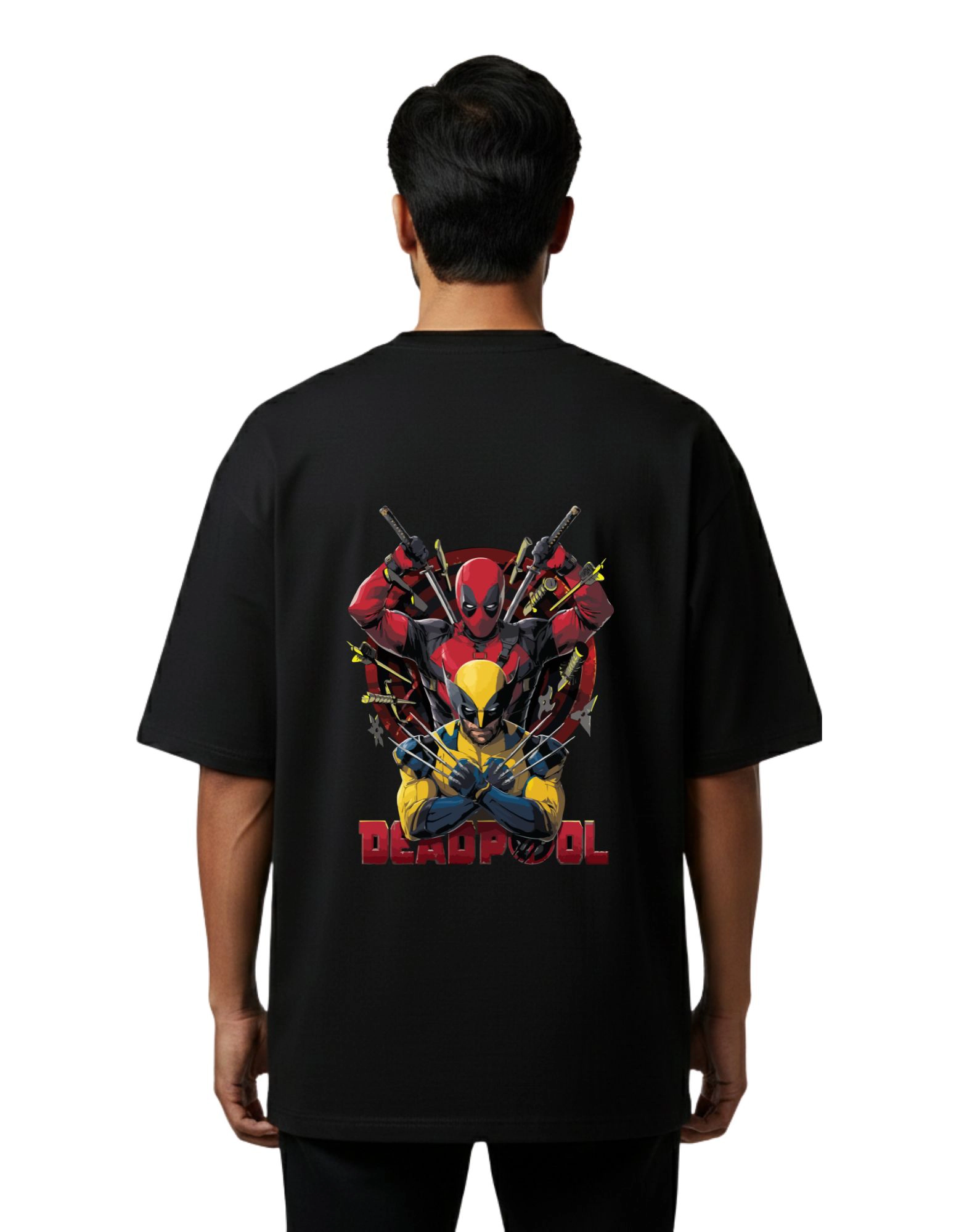 Deadpool Wolverine Graphic Oversized Cotton French Terry 240 GSM T-Shirt Black