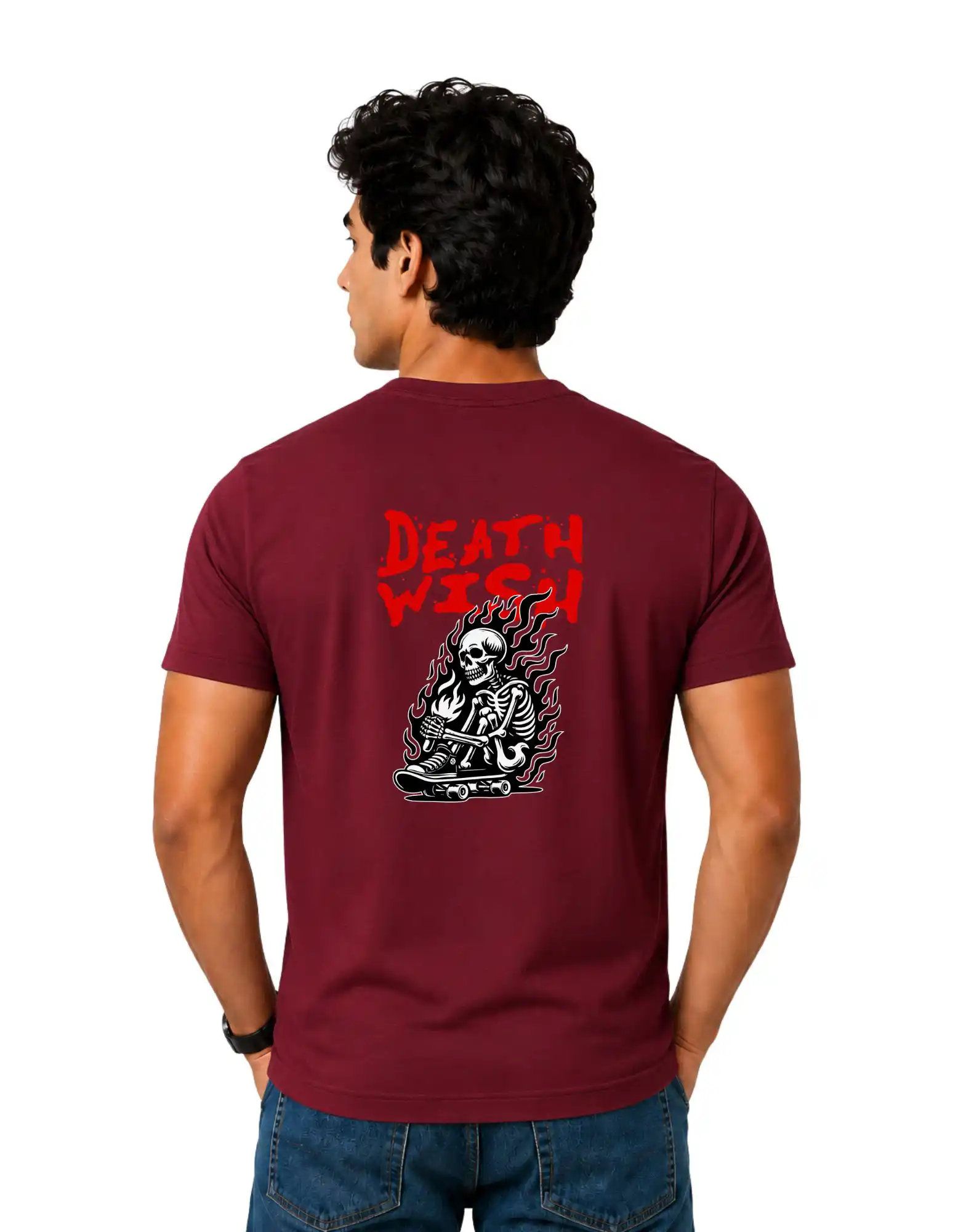Death Wish Cotton Round Neck T-Shirt 180 GSM Maroon