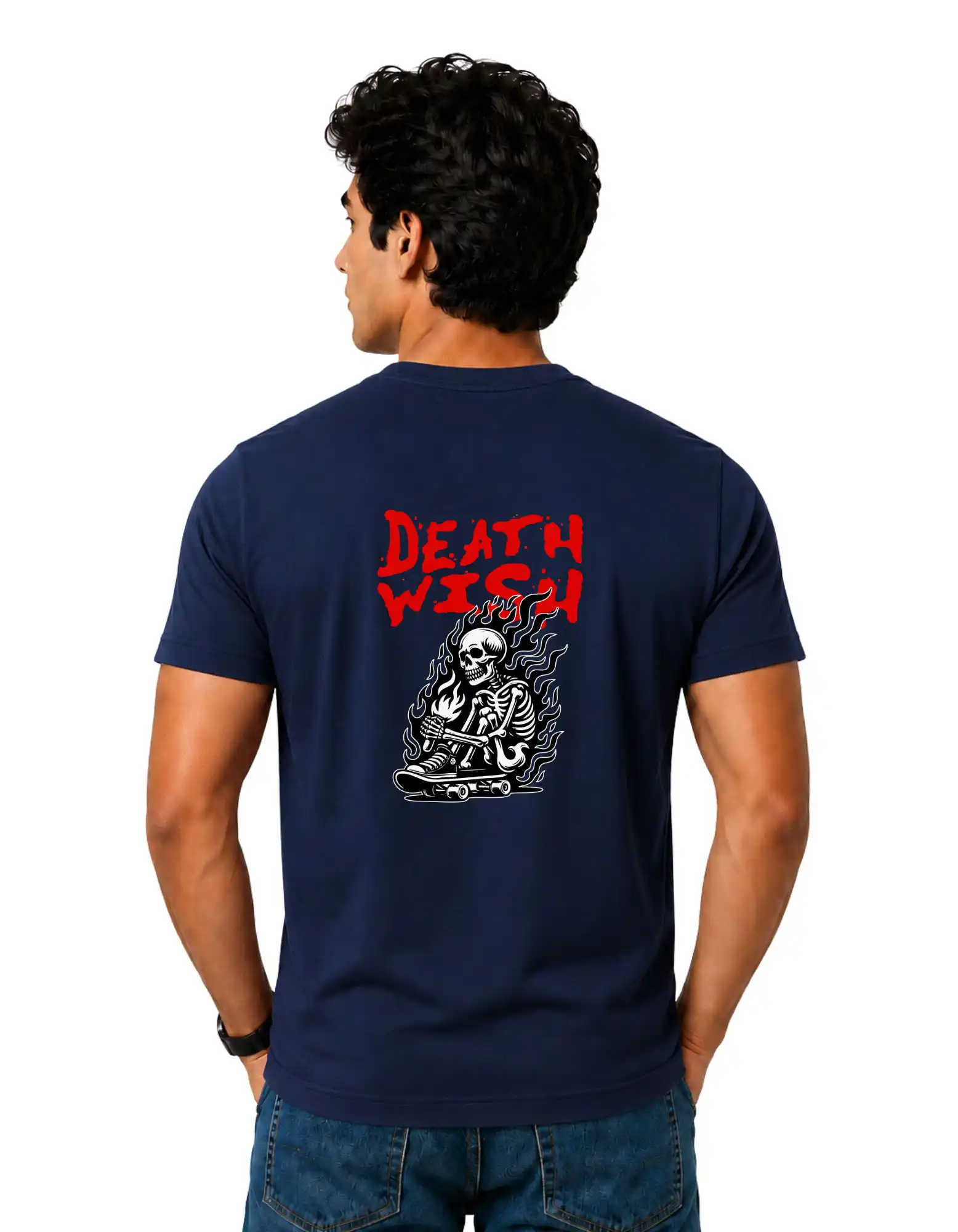 Death Wish Cotton Round Neck T-Shirt 180 GSM Navy Blue