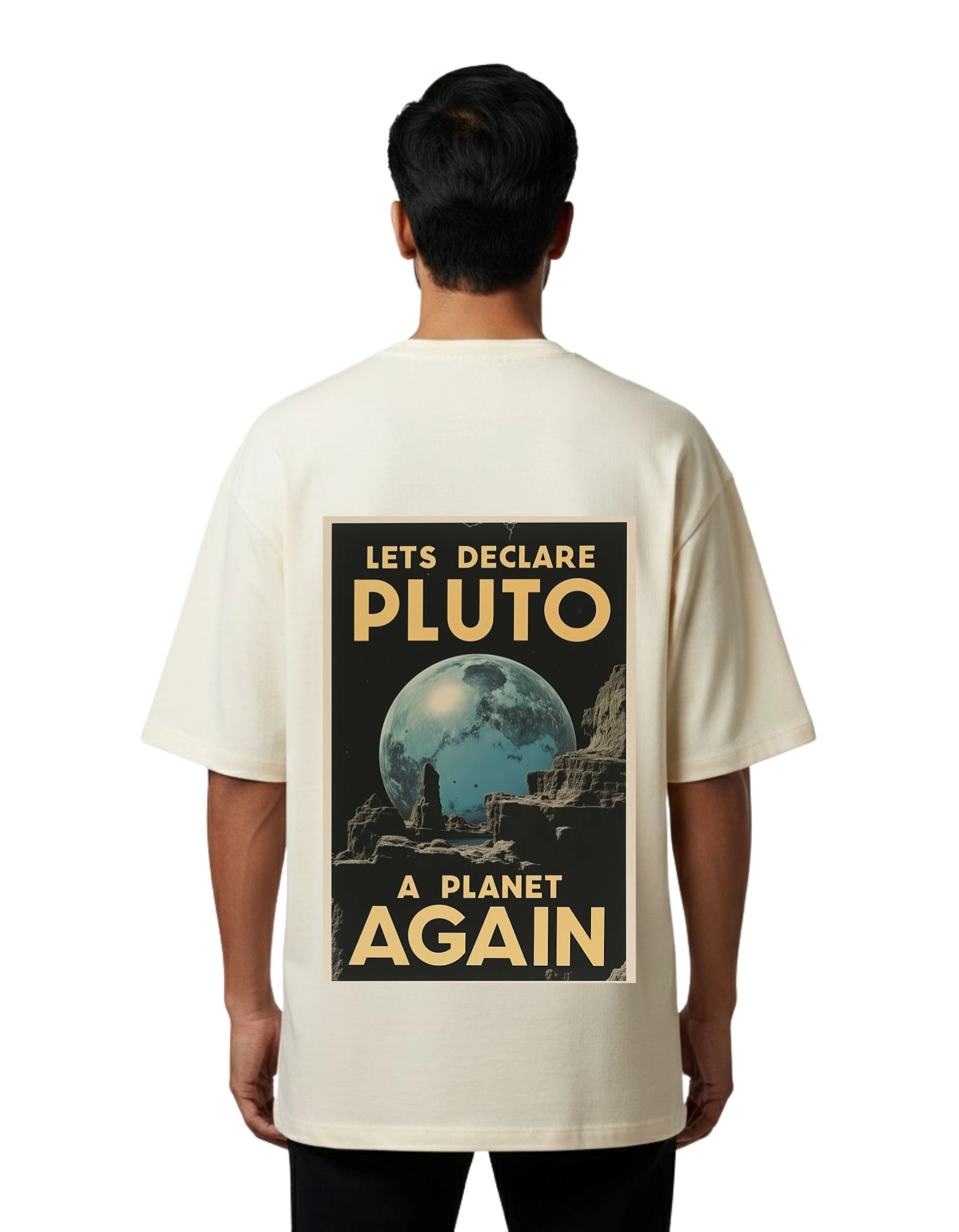 Declare Pluto Oversized French Terry T-Shirt 240 GSM Half Sleeve Beige