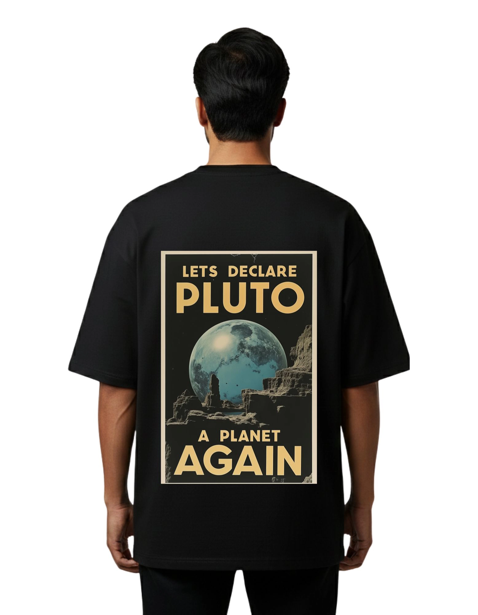 Declare Pluto Oversized French Terry T-Shirt 240 GSM Half Sleeve Black