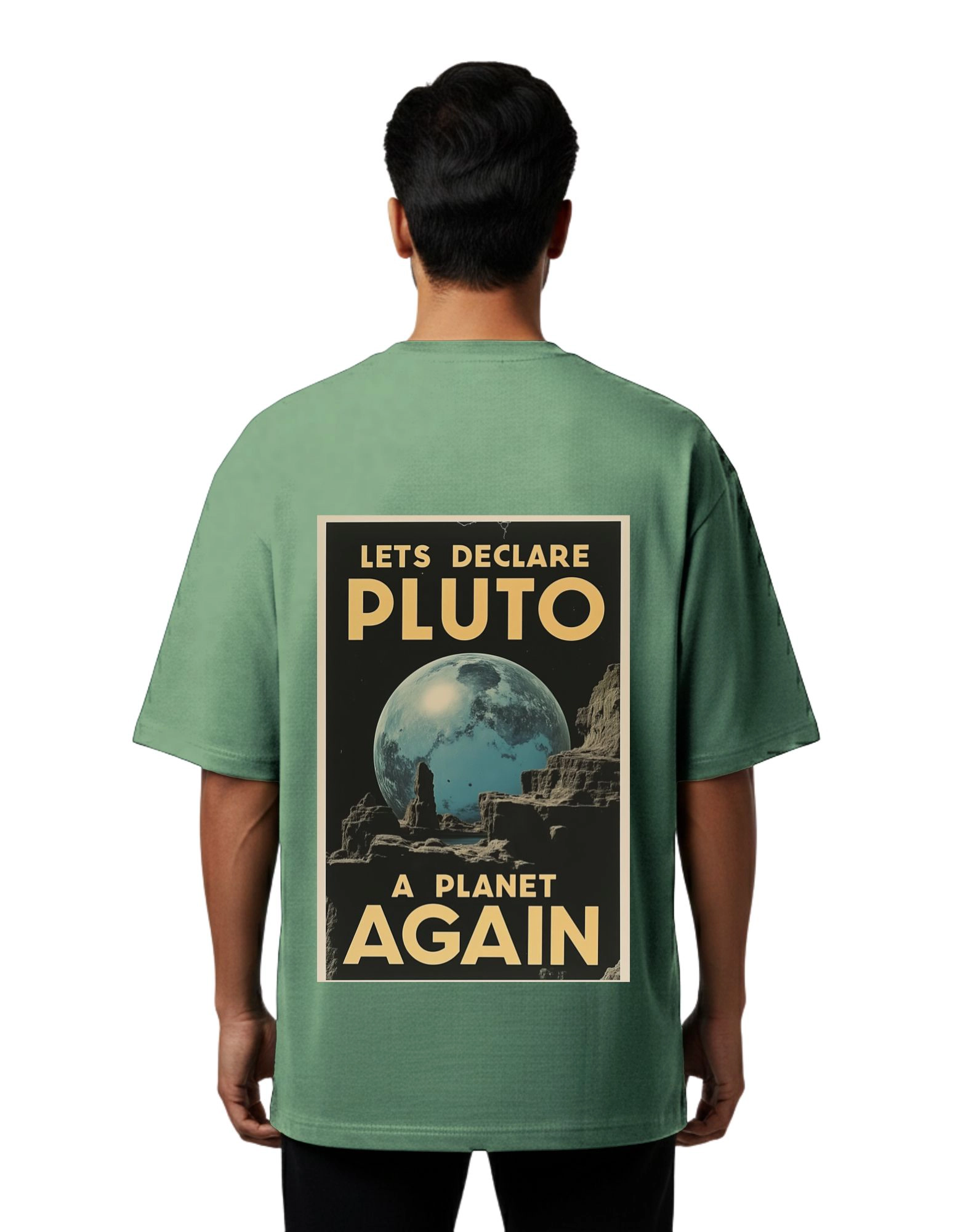 Declare Pluto Oversized French Terry T-Shirt 240 GSM Half Sleeve D Green