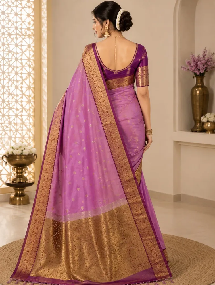 Deep Plum Purple Womens Premium Semi Gadwal Saree