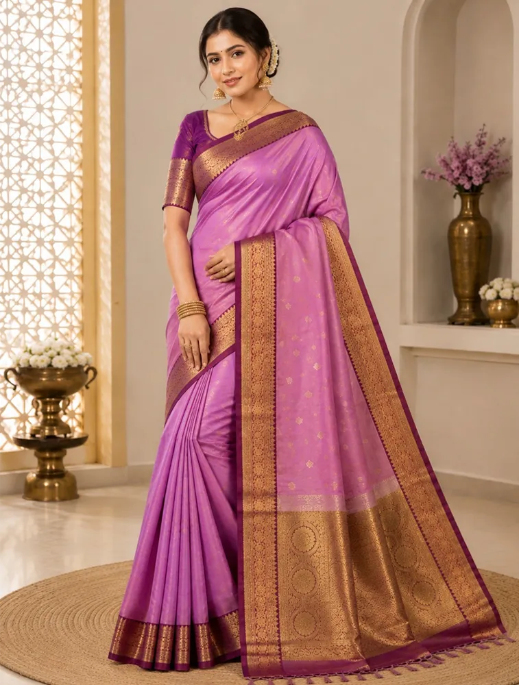 Deep Plum Purple Womens Premium Semi Gadwal Saree — bulk from ₹3919