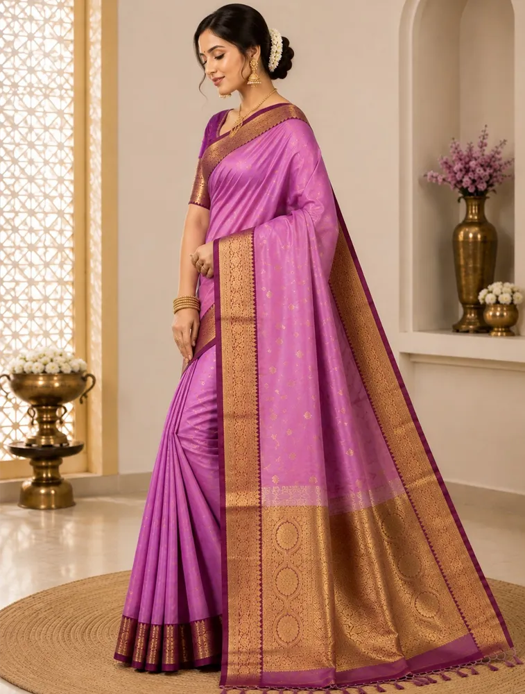 Deep Plum Purple Womens Premium Semi Gadwal Saree — bulk from ₹3919