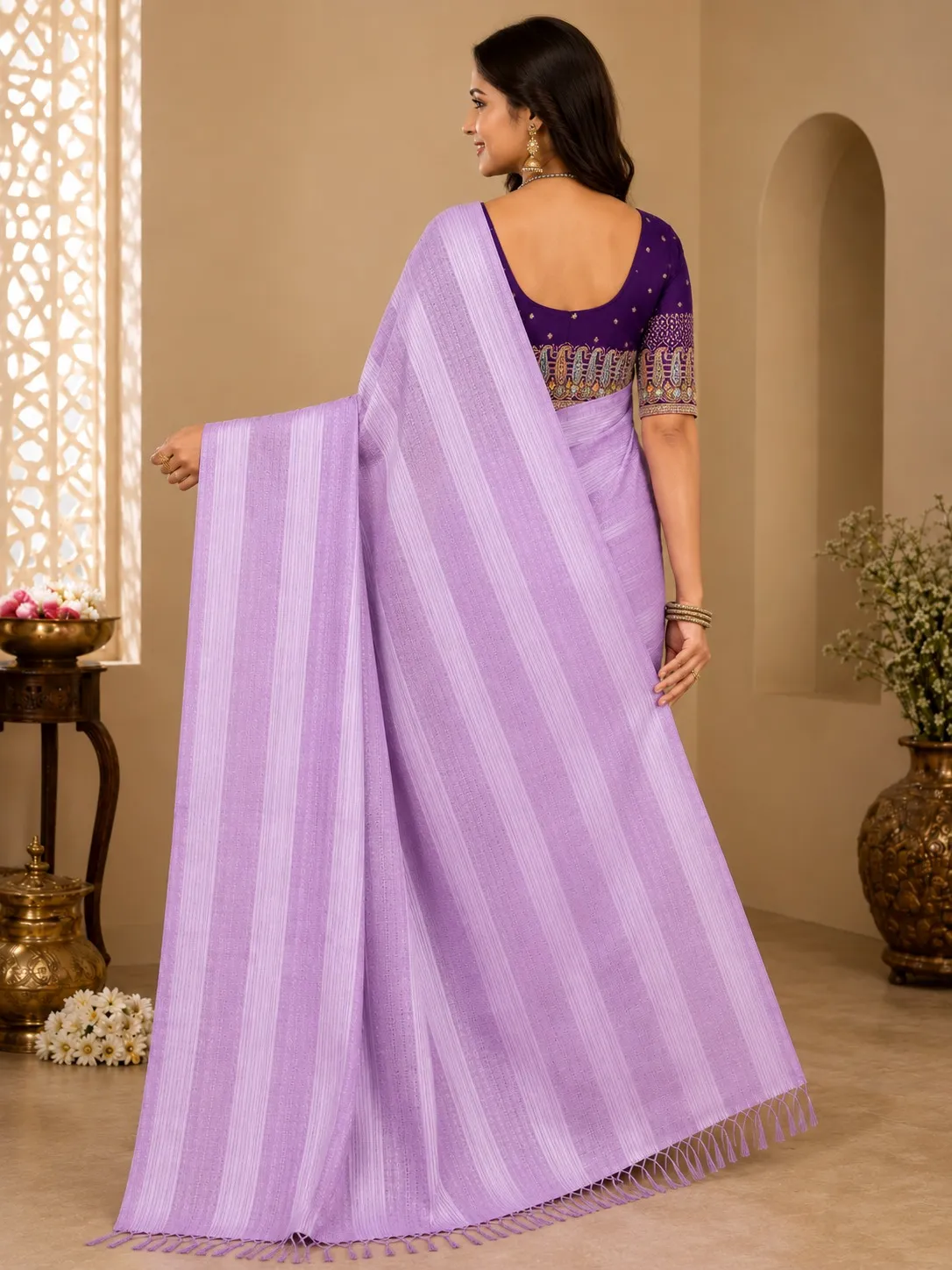 Deep Plum Purple Womens Printed Luxury Poonam special Soft Silk