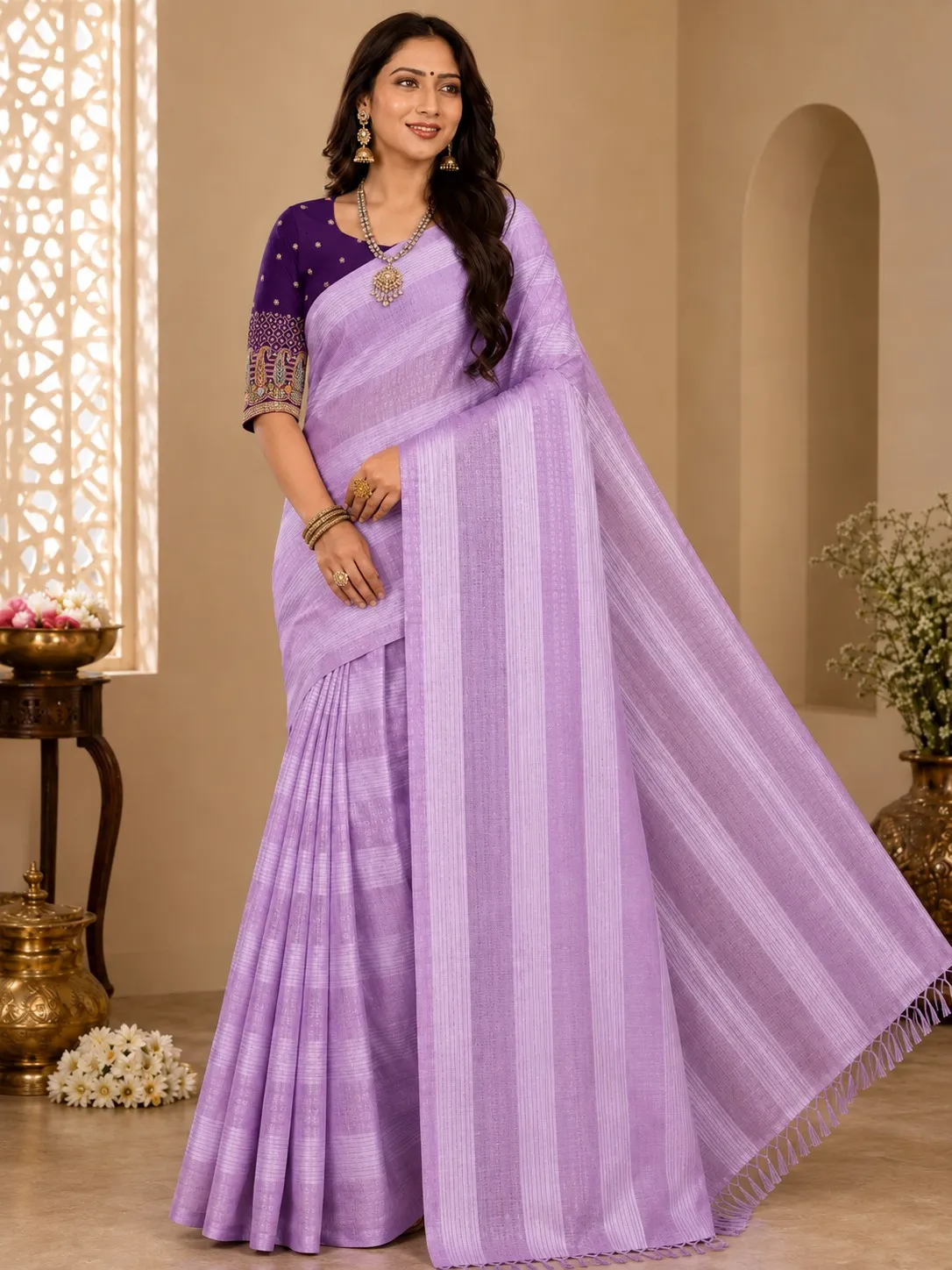 Deep Plum Purple Womens Printed Luxury Poonam special Soft Silk