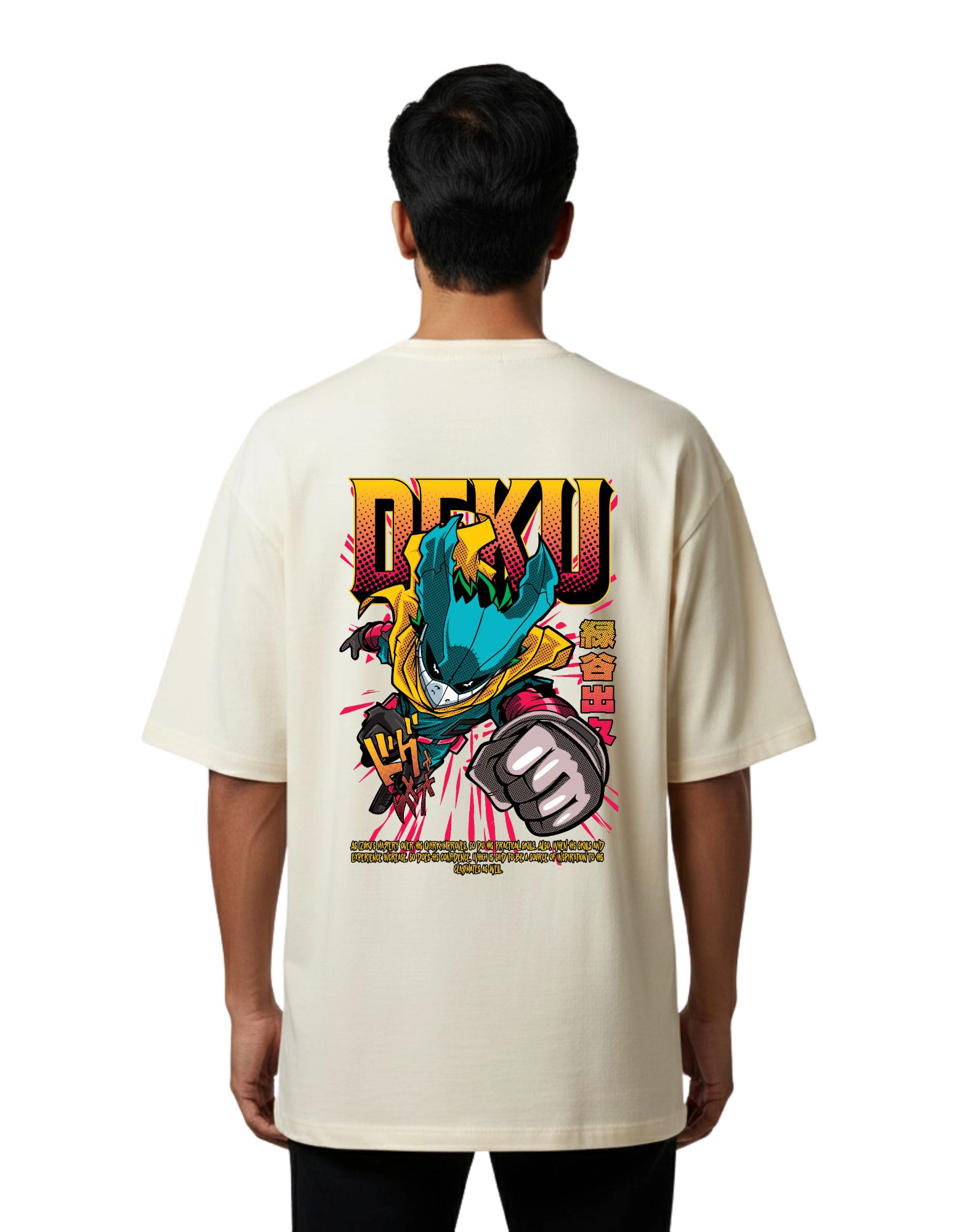 Deku Anime Oversize Cotton French Terry T-Shirt 240 GSM Beige