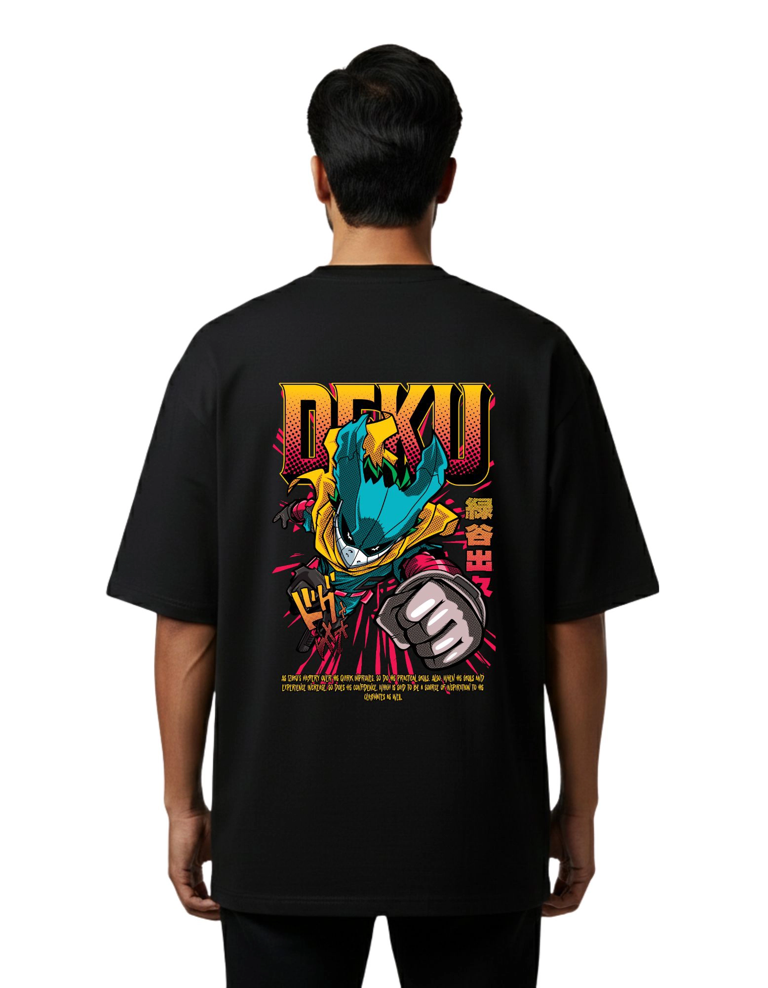 Deku Anime Oversize Cotton French Terry T-Shirt 240 GSM Black