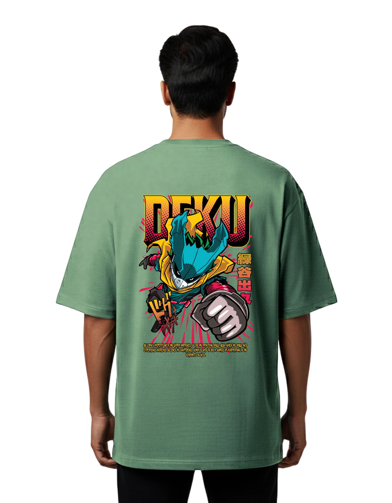 Deku Anime Oversize Cotton French Terry T-Shirt 240 GSM D Green
