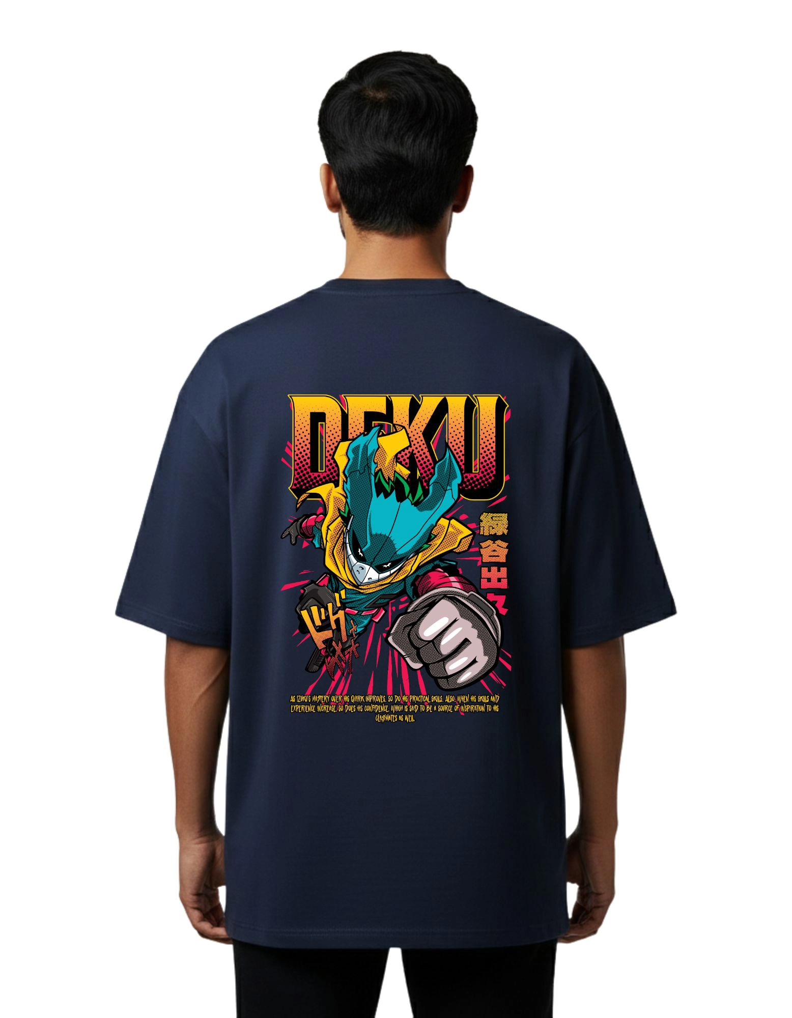 Deku Anime Oversize Cotton French Terry T-Shirt 240 GSM Navy Blue