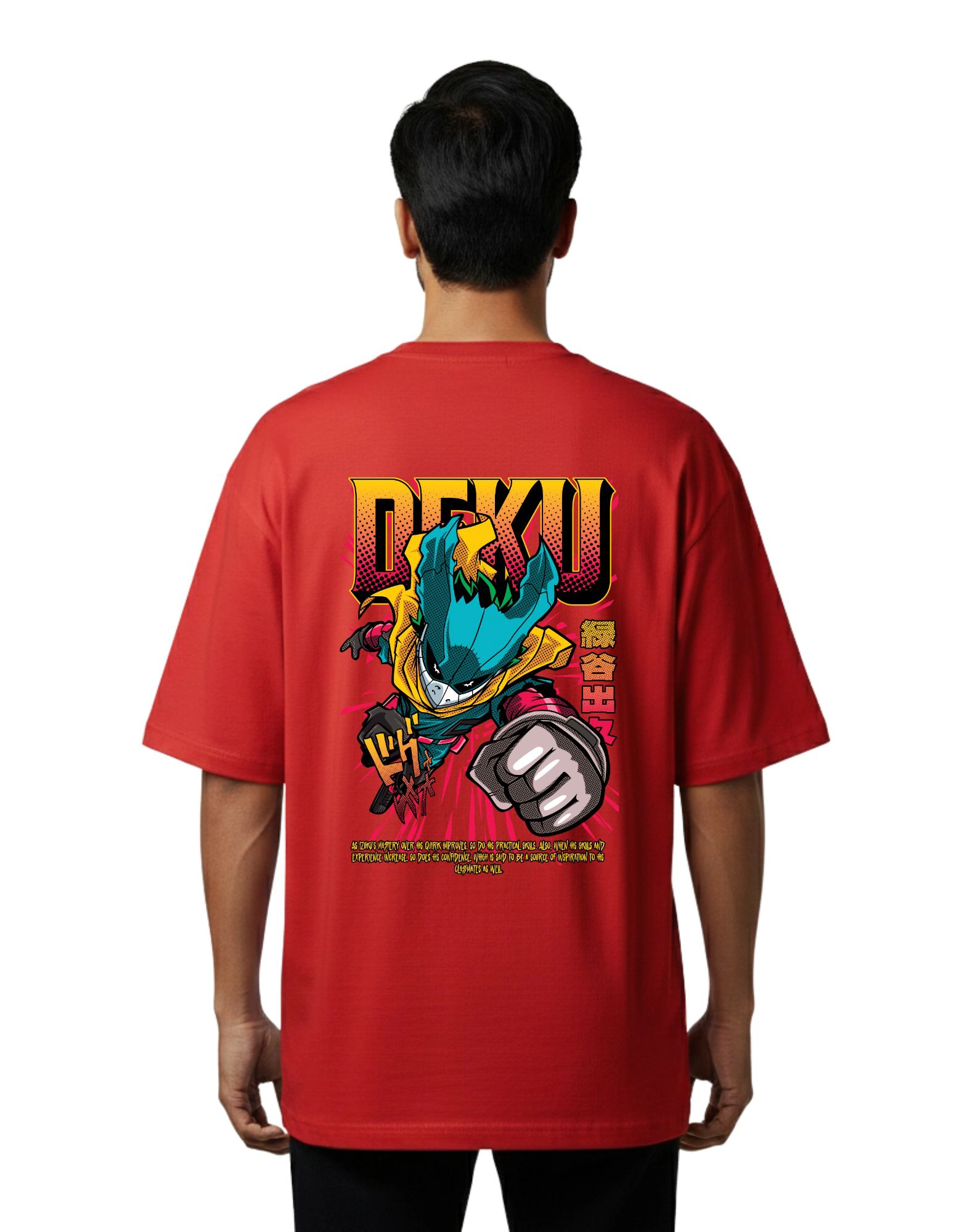 Deku Anime Oversize Cotton French Terry T-Shirt 240 GSM Red