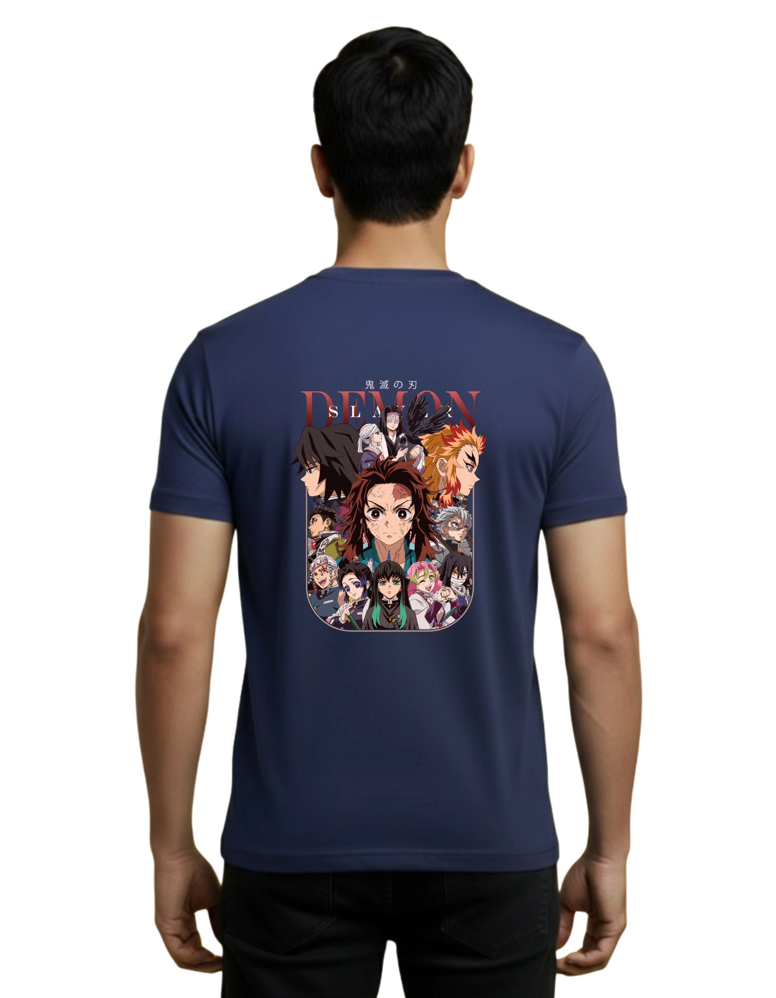 Demon Anime Cotton Round Neck T-Shirt 180 GSM Navy Blue