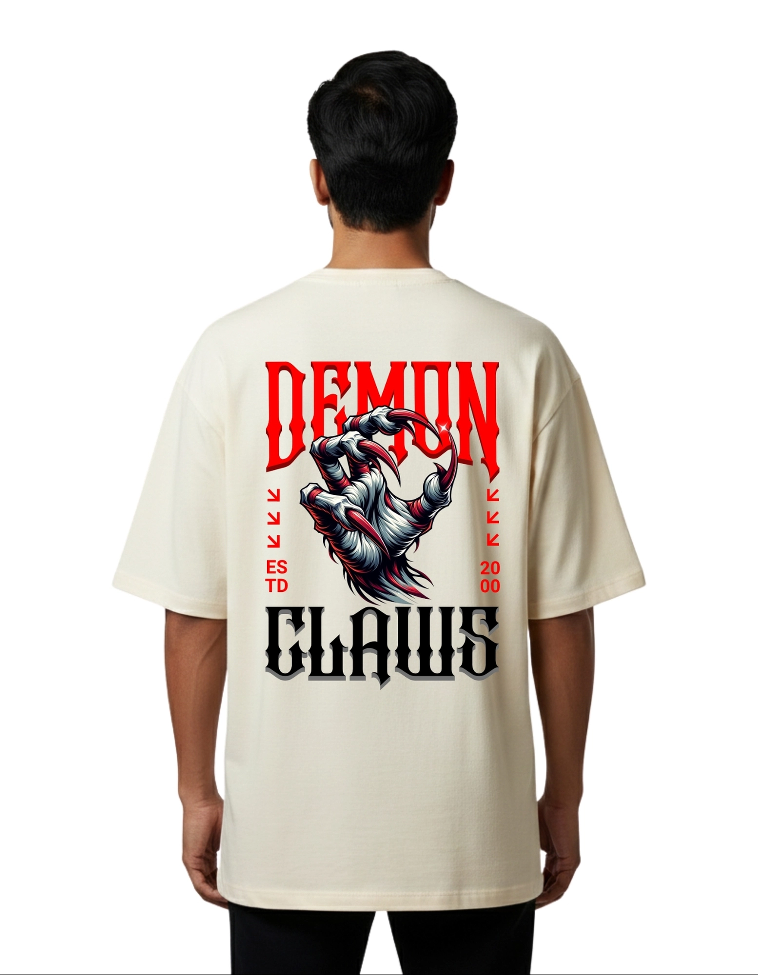 Demon Claws Oversized Cotton French Terry T-Shirt 240 GSM Beige