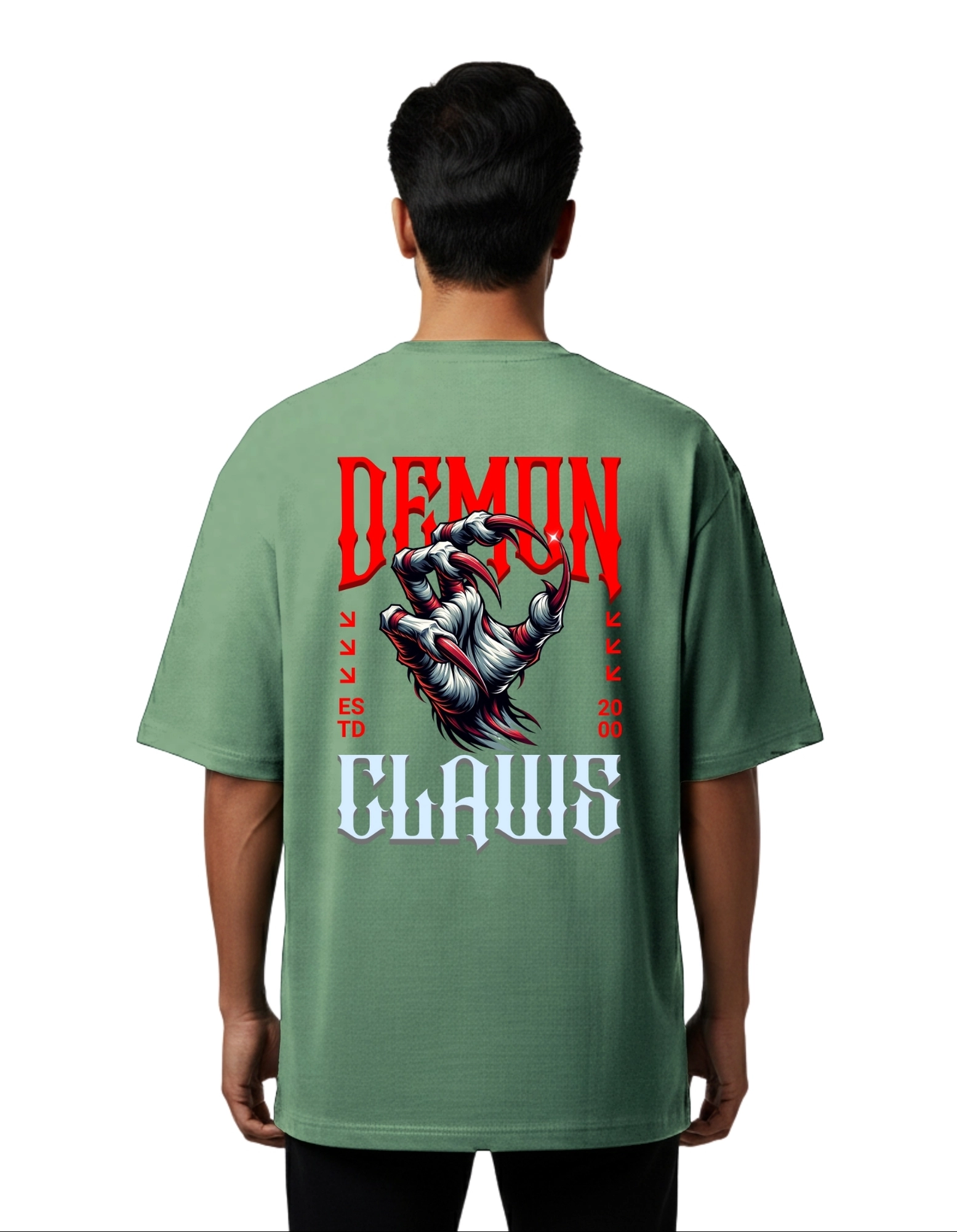 Demon Claws Oversized Cotton French Terry T-Shirt 240 GSM D Green