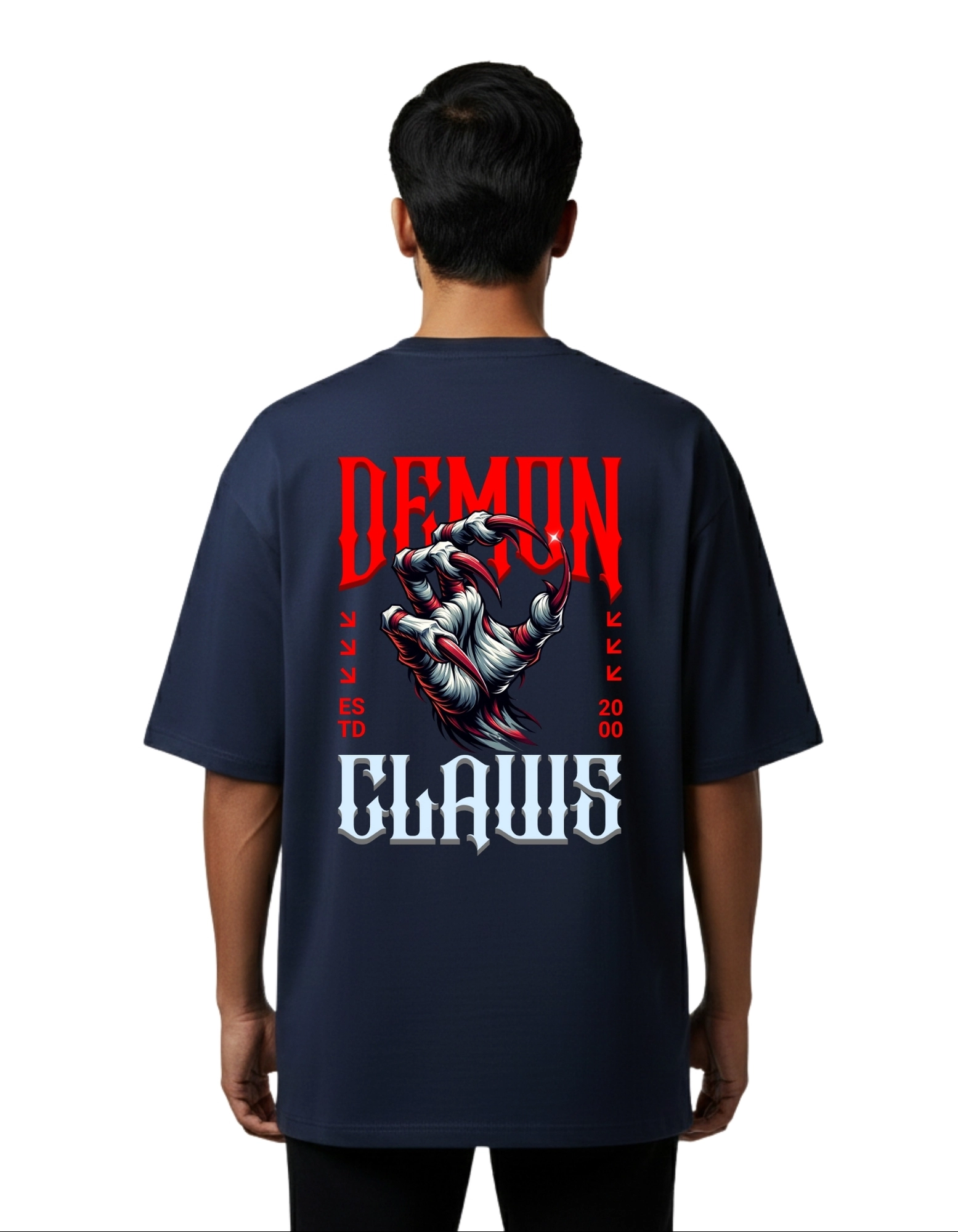 Demon Claws Oversized Cotton French Terry T-Shirt 240 GSM Navy Blue