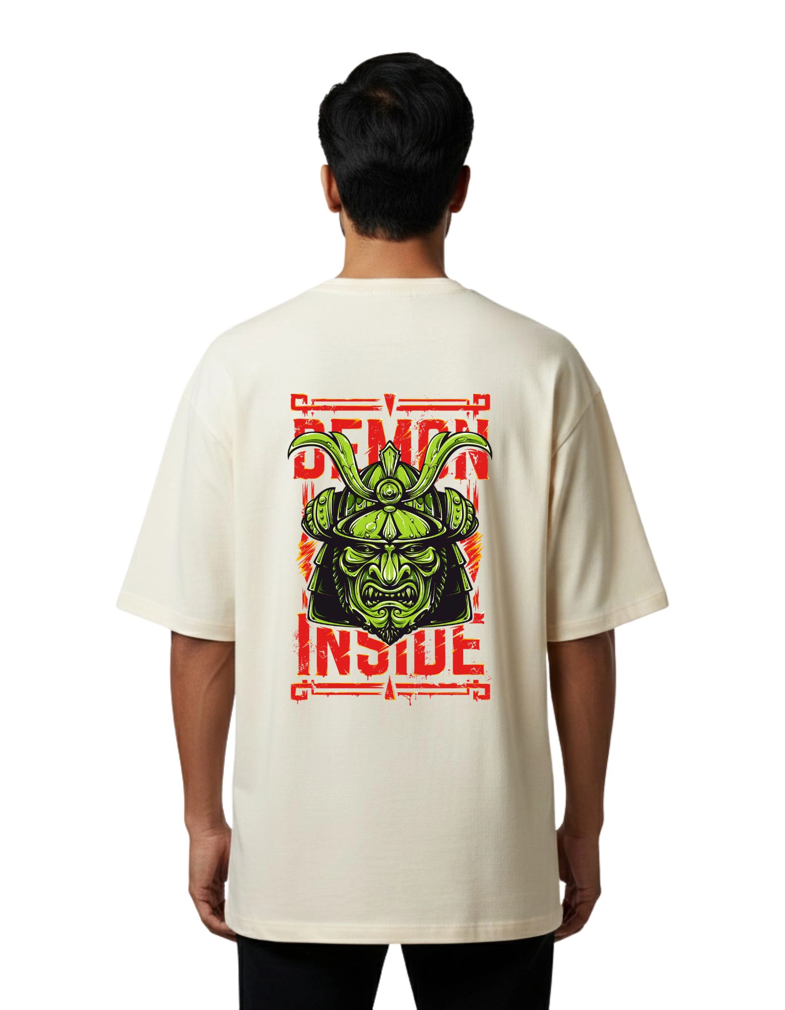Demon Inside Oversize Cotton French Terry T-Shirt 240 GSM Beige
