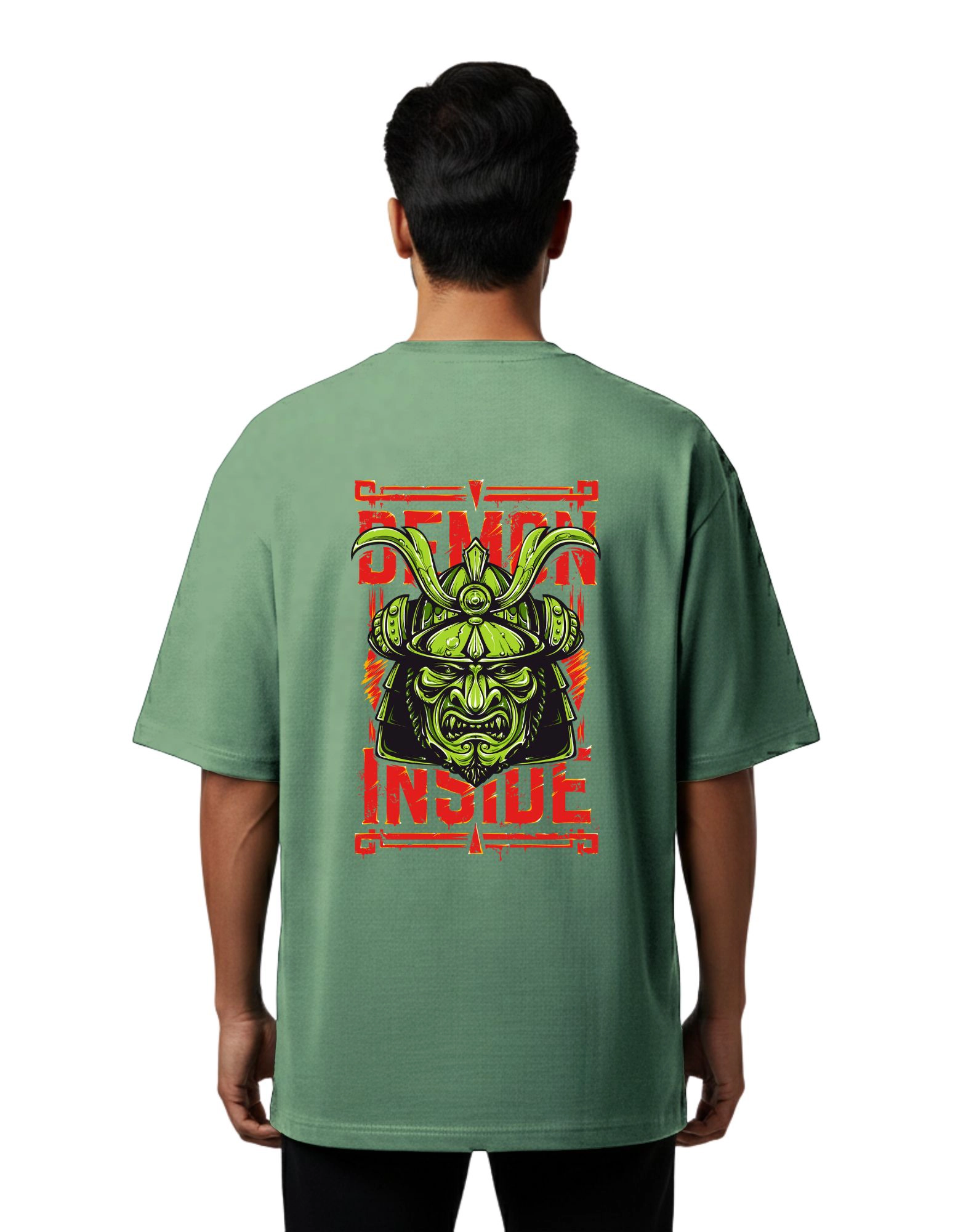 Demon Inside Oversize Cotton French Terry T-Shirt 240 GSM D Green