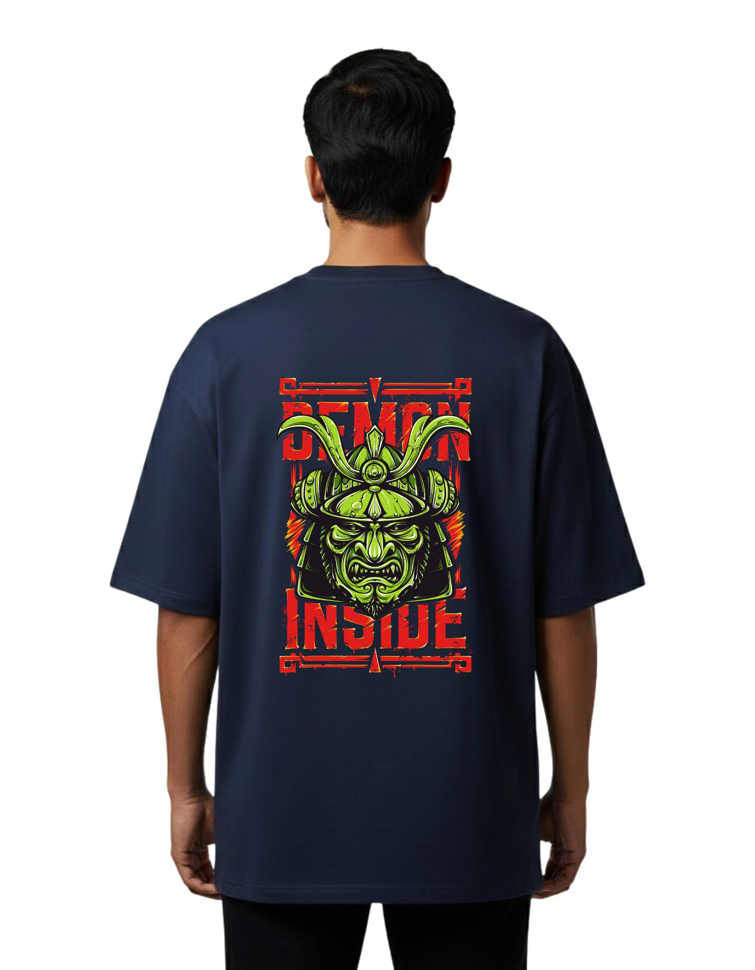 Demon Inside Oversize Cotton French Terry T-Shirt 240 GSM Navy Blue