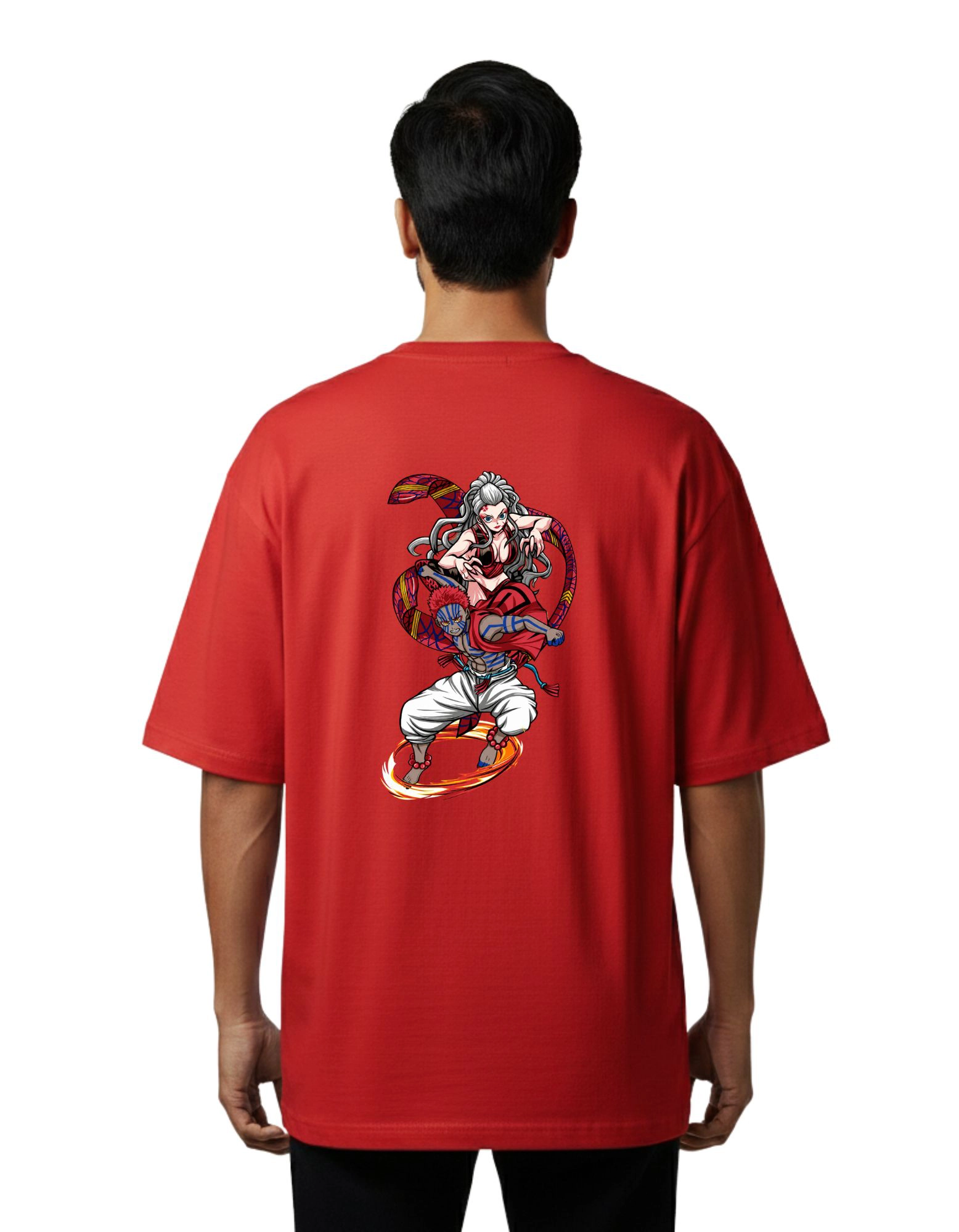 Demon Slayer Flame Breather Oversize Cotton French Terry T-Shirt 240 GSM Red