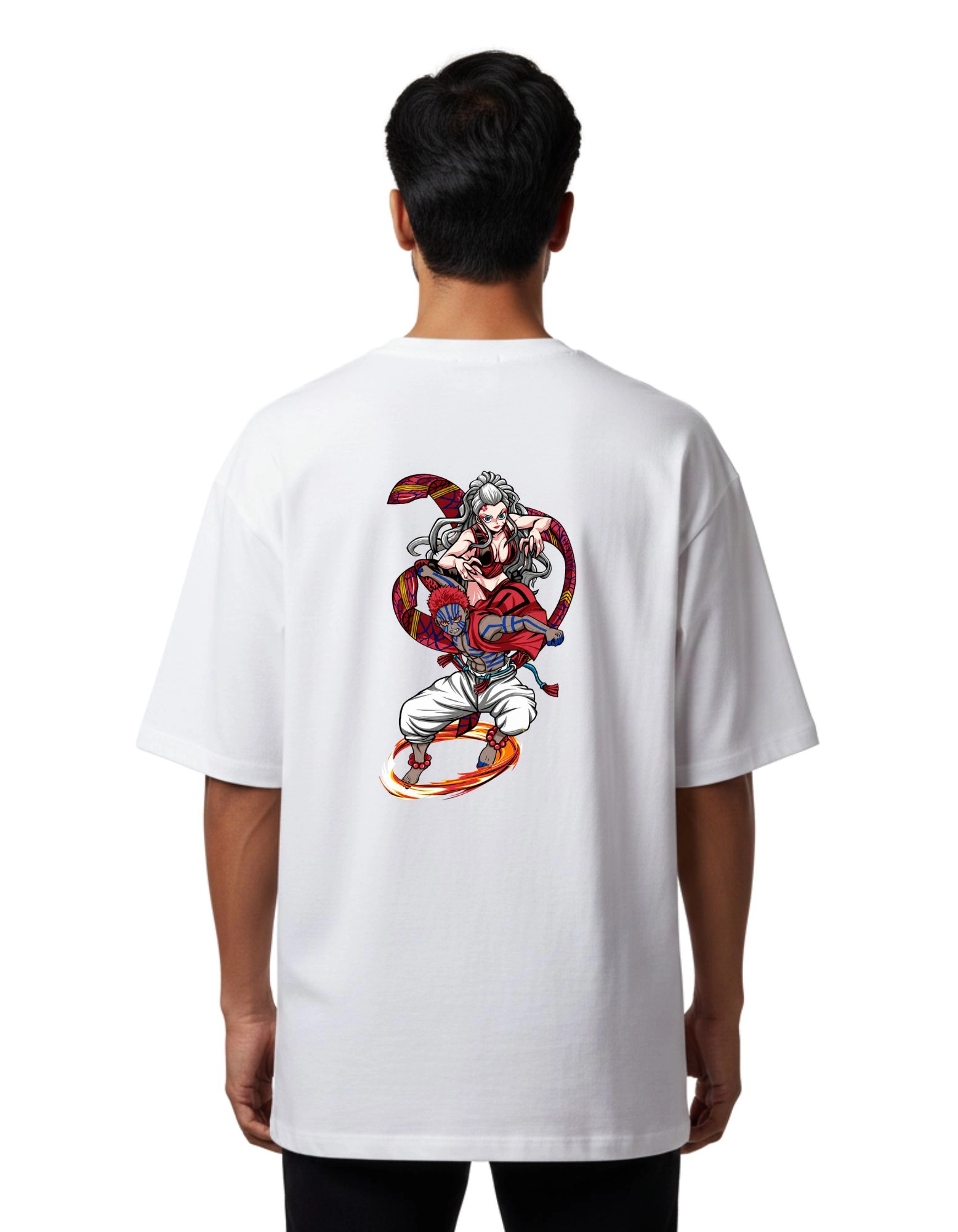 Demon Slayer Flame Breather Oversize Cotton French Terry T-Shirt 240 GSM White
