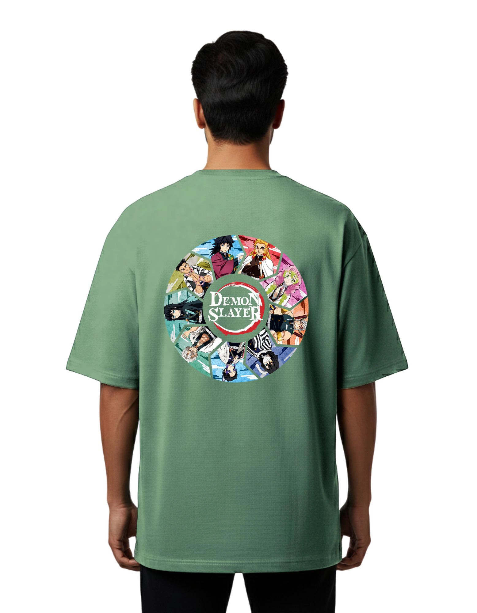 Demon Slayer Hashira Oversize Cotton French Terry T-Shirt 240 GSM D Green
