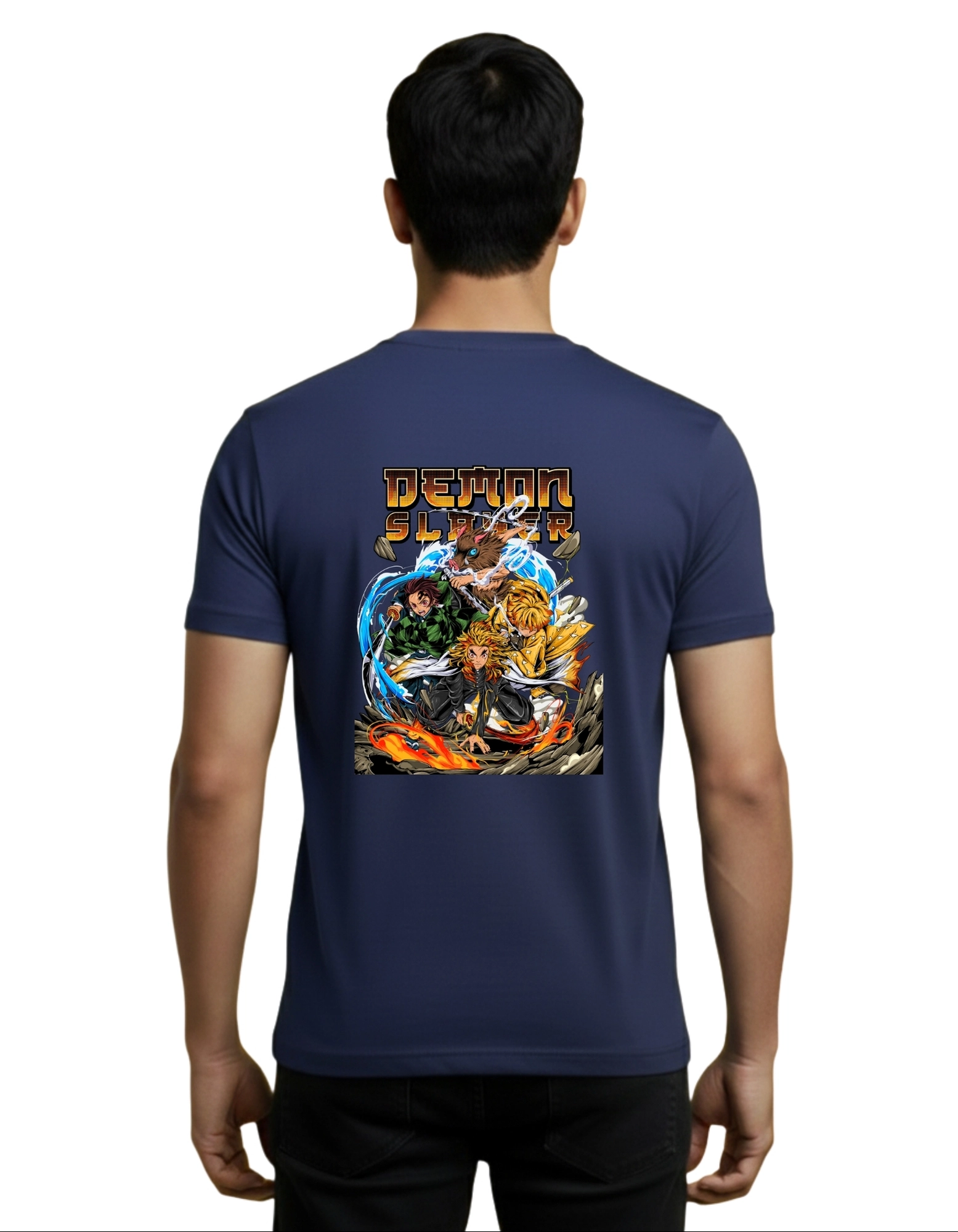 Demon Slayer Squad Cotton Round Neck T-Shirt 180 GSM Navy Blue