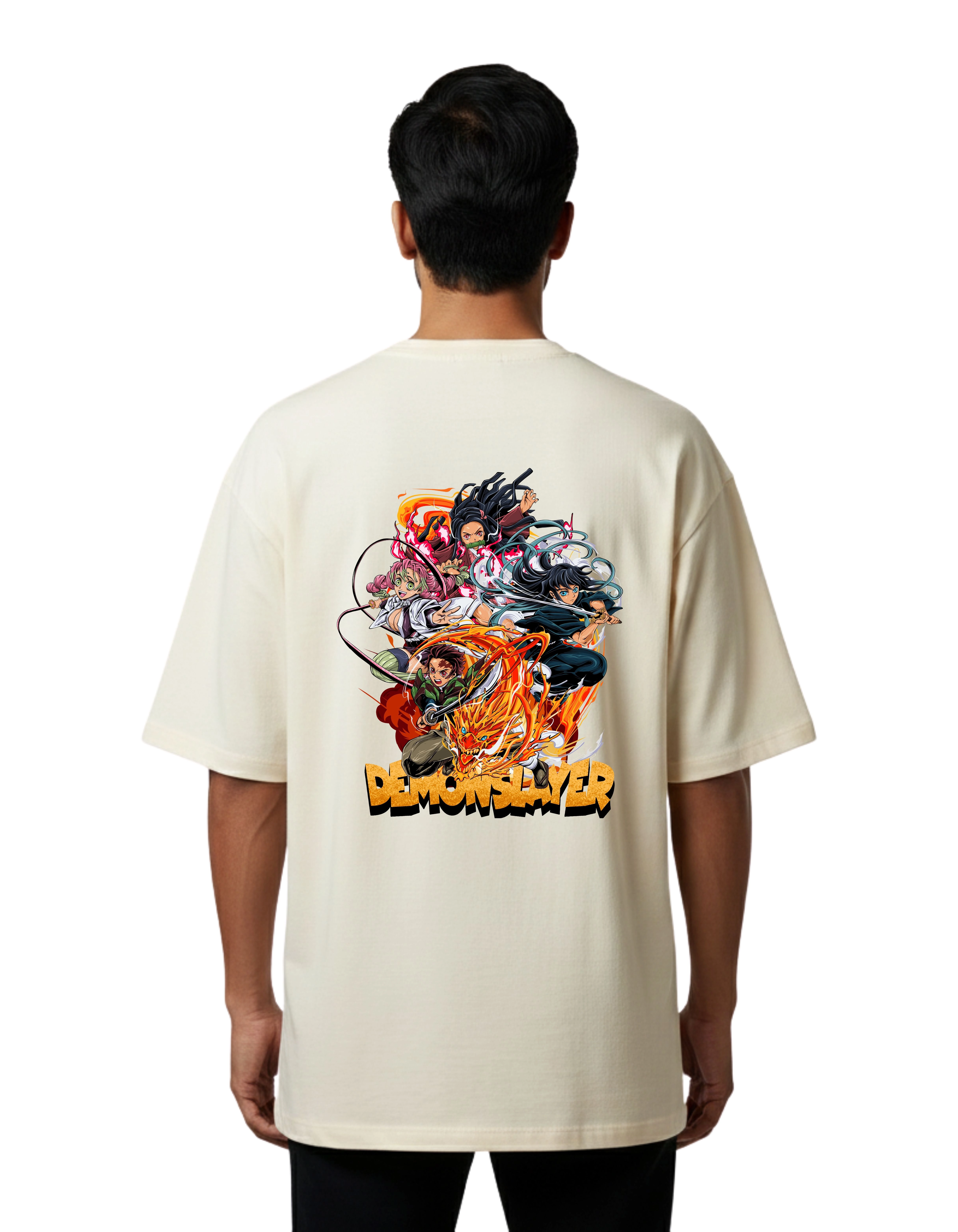 Demon Slayer Squad Oversize Cotton French Terry T-Shirt 240 GSM Beige